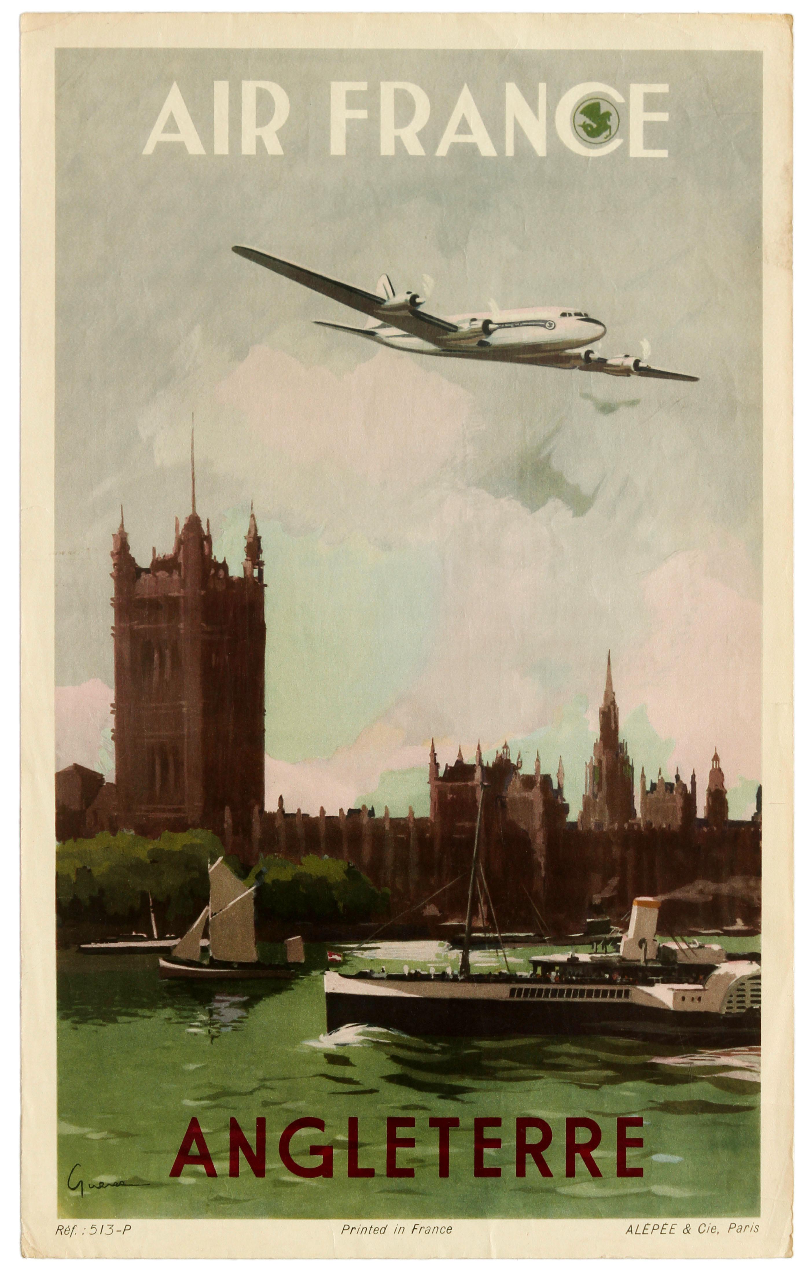 Vincent Guerra Print - Original Vintage Poster Air France Angleterre England London Travel Art Affiche