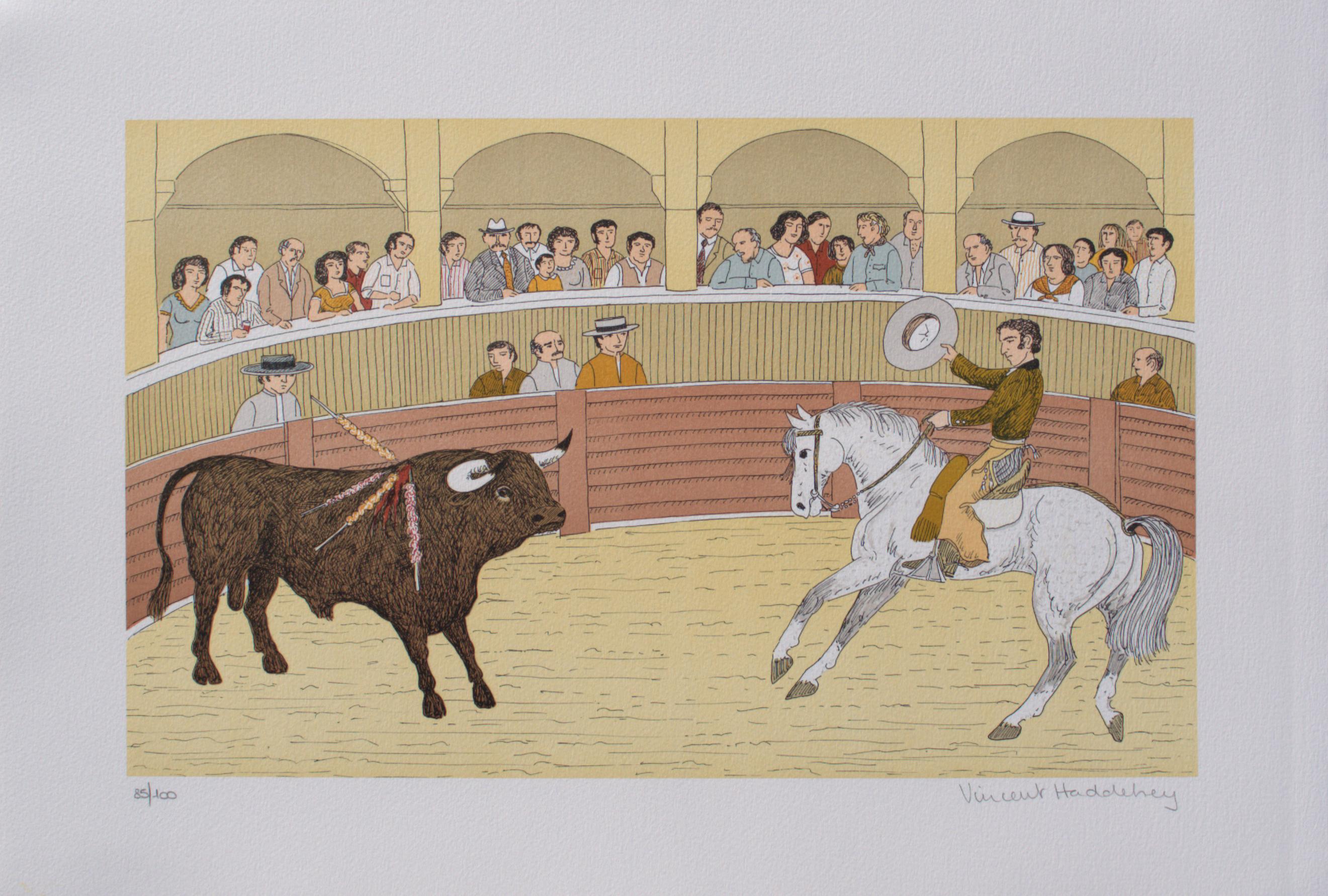 Horse : Bullfighting In Camargue - Original Lithograph, HANDSIGNED & Ltd /100 - Print by Vincent Haddelsey