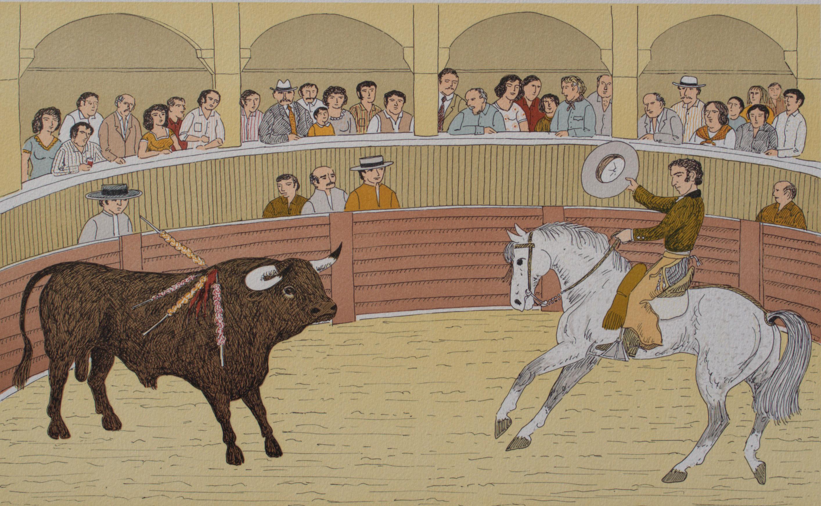 Horse : Bullfighting In Camargue - Original Lithograph, HANDSIGNED & Ltd /100 - Modern Print by Vincent Haddelsey