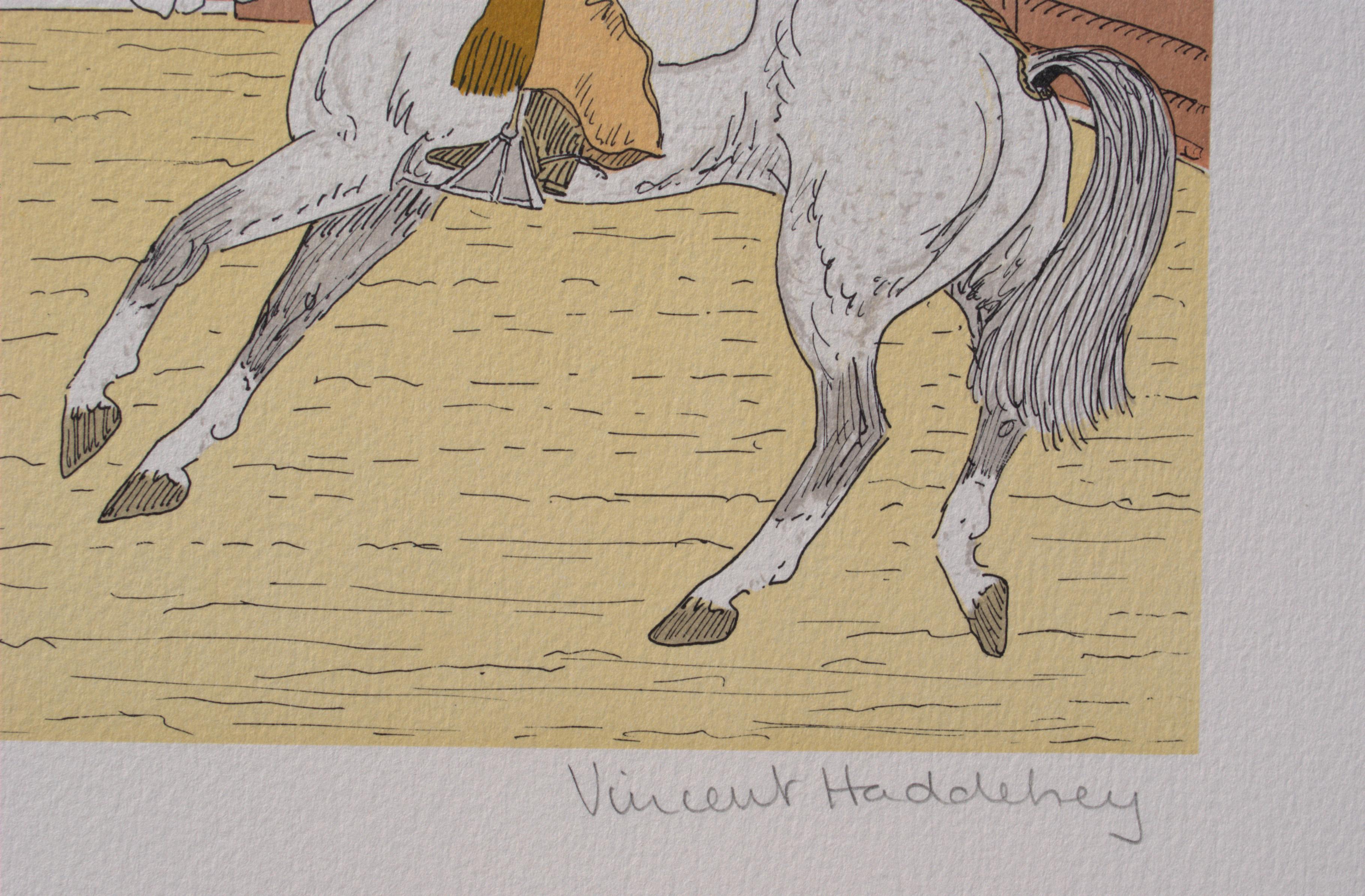 Horse : Bullfighting In Camargue - Original Lithograph, HANDSIGNED & Ltd /100 - Beige Animal Print by Vincent Haddelsey