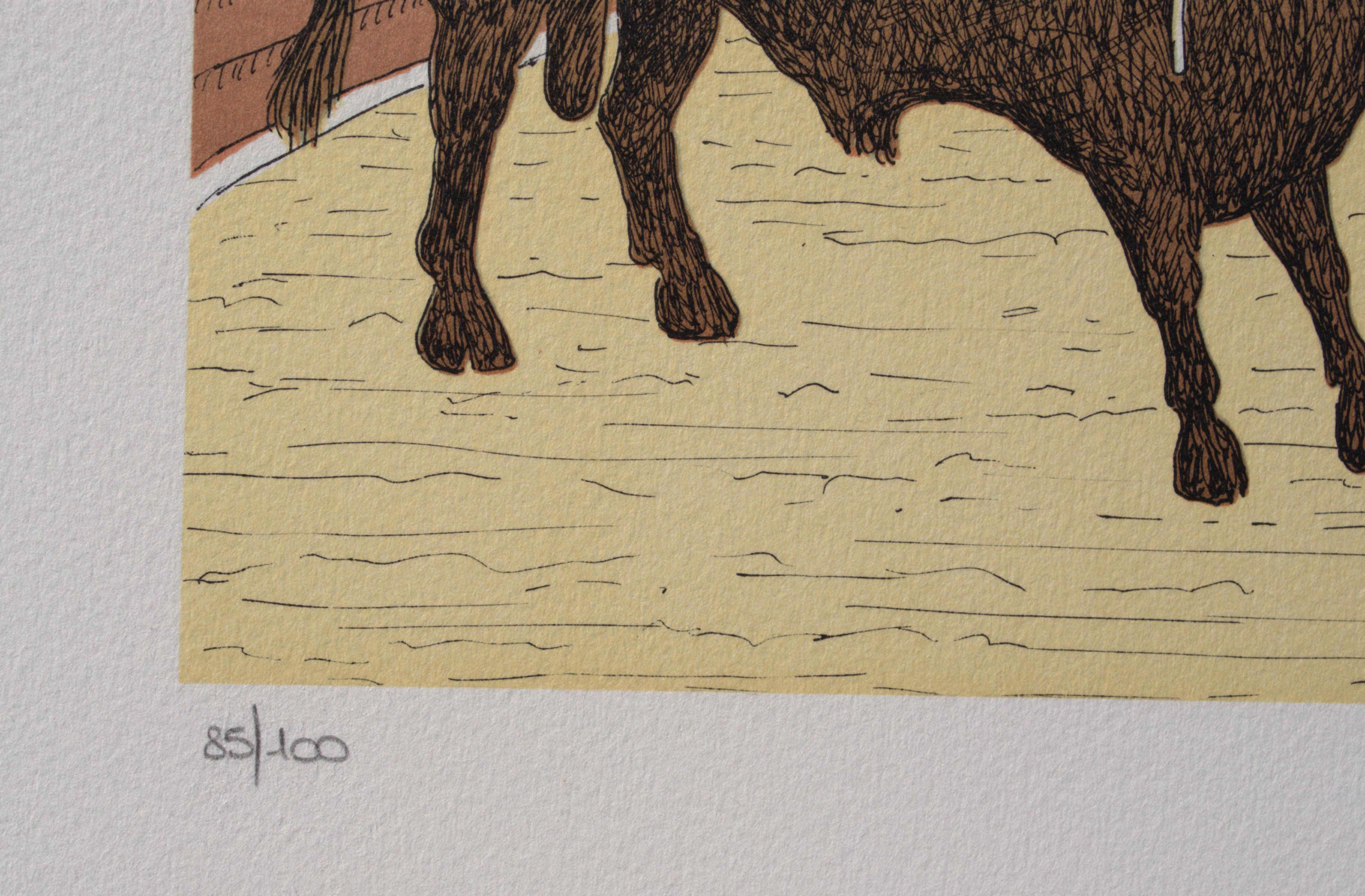 Vincent HADDELSEY (1934-2010)
Horse : Bullfighting In Camargue, 1974

Original Lithograph
Handsigned in pencil
Numbered / 100
On Arches vellum 53 x 38 cm (c. 23 x 15 in)

Excellent condition