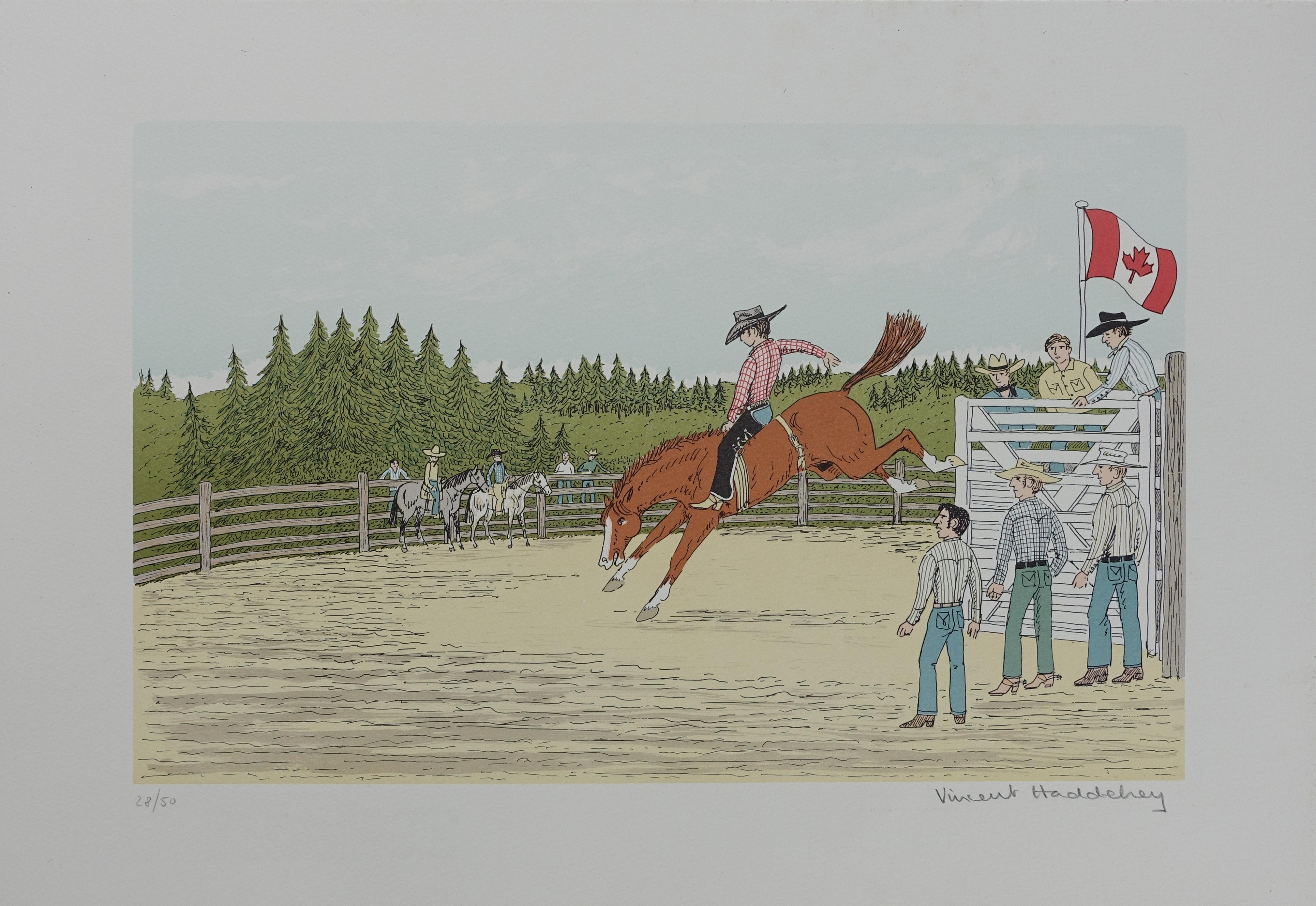 Caballo : Rodeo Canadiense - Litografía Original, FIRMADA A MANO & Ltd /50 - Print de Vincent Haddelsey