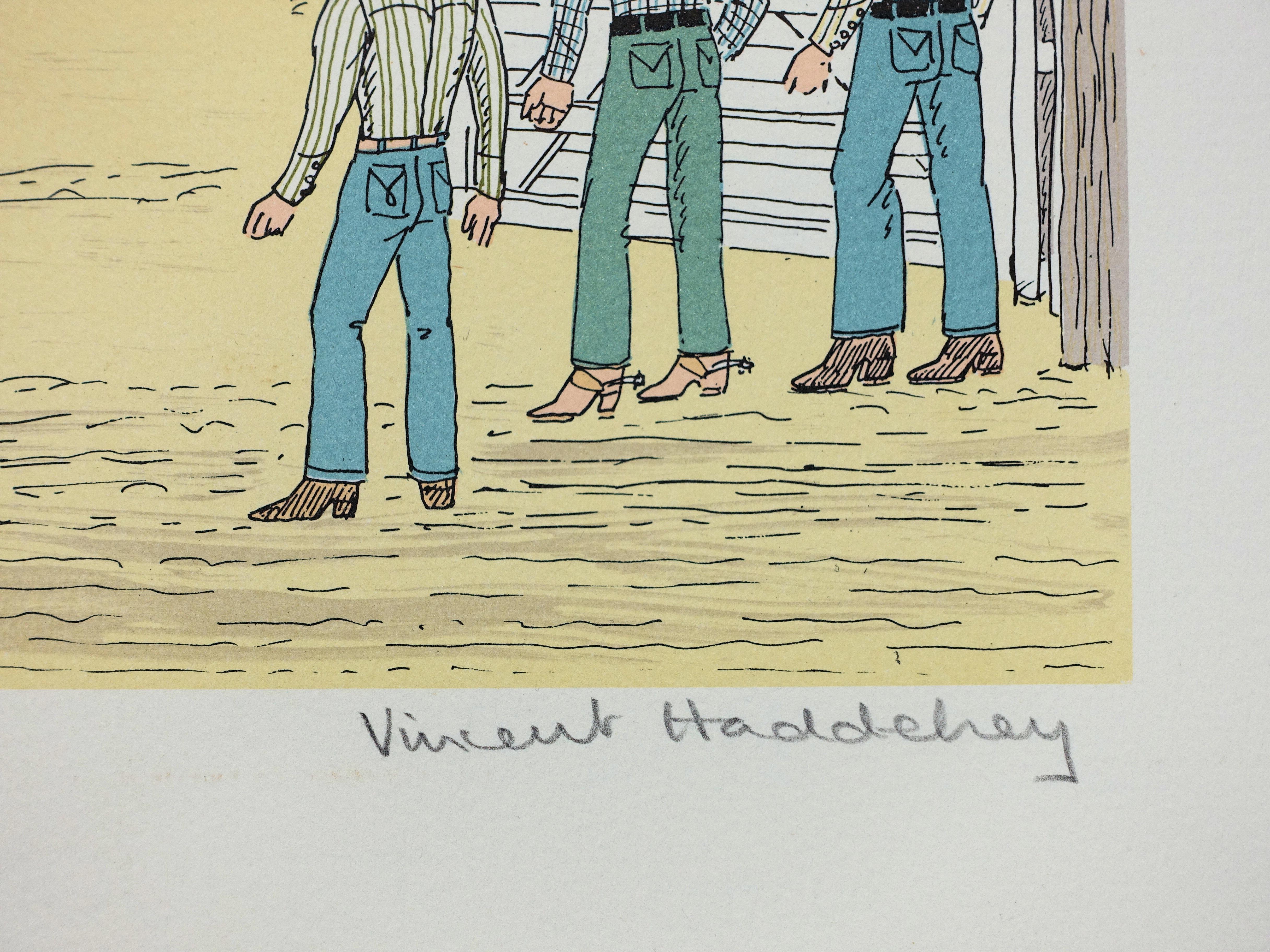 Vincent HADDELSEY (1934-2010)
Caballo : Rodeo Canadiense, 1974

Litografía original
Firmado a lápiz
Numerado / 50
Sobre vitela Arches 53 x 38 cm (c. 23 x 15 in)

Excelente estado