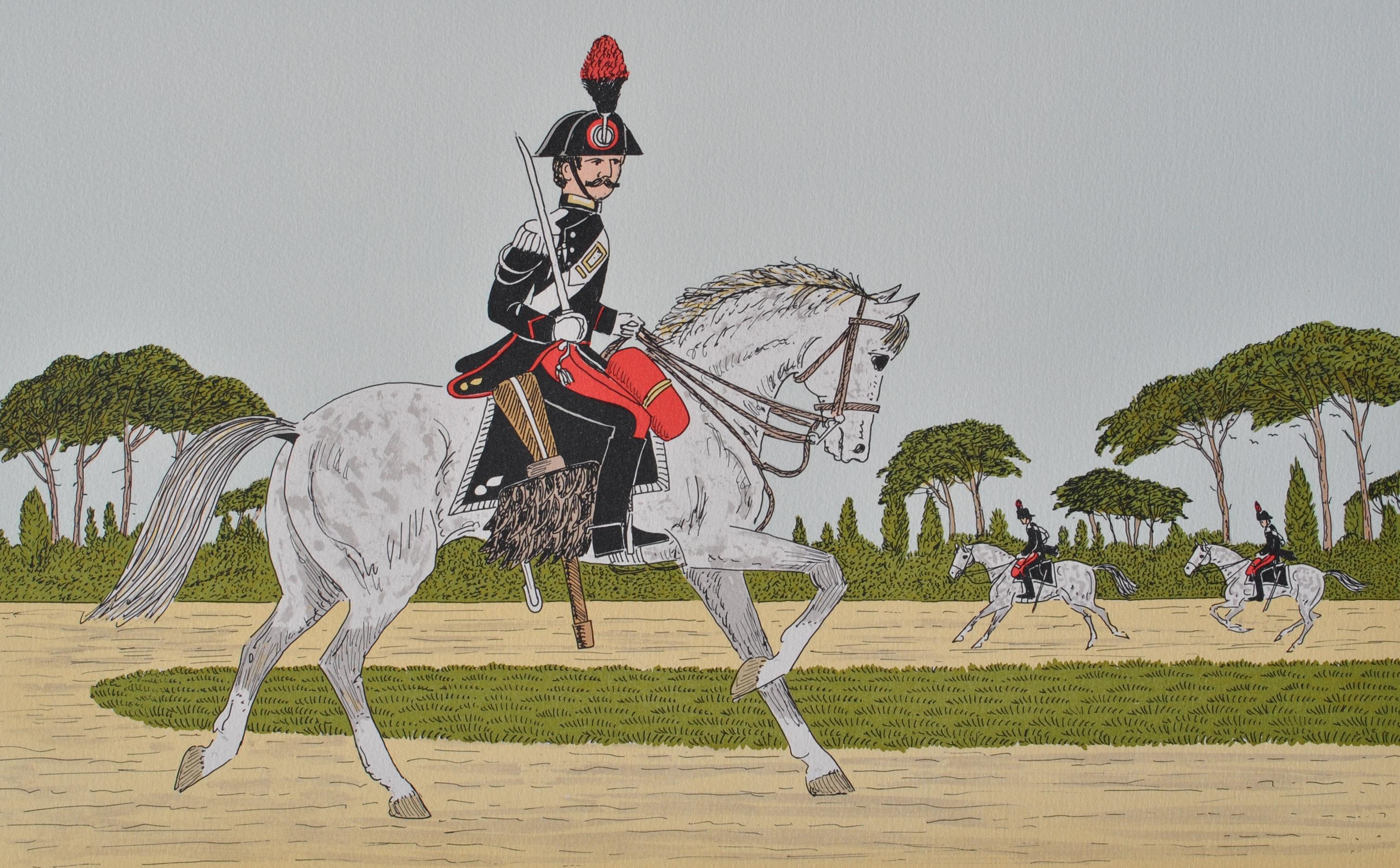 Caballo : Escuela de Caballería de Saumur - Litografía original, FIRMADA A MANO & Ltd /100 - Print Moderno de Vincent Haddelsey
