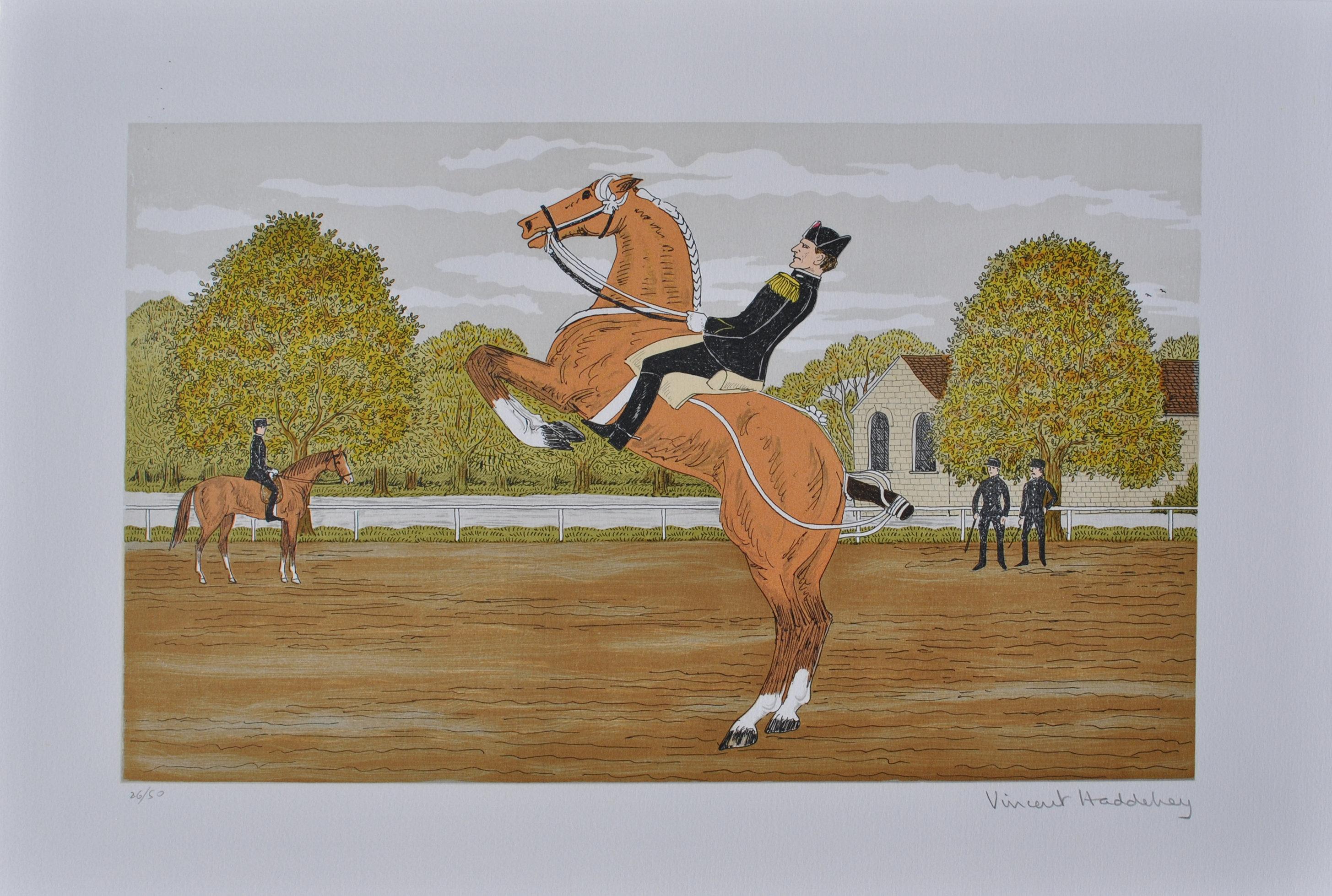 Cavallo: Scuola di Cavalleria - Litografia originale, firmata a mano & Ltd /50 - Print di Vincent Haddelsey