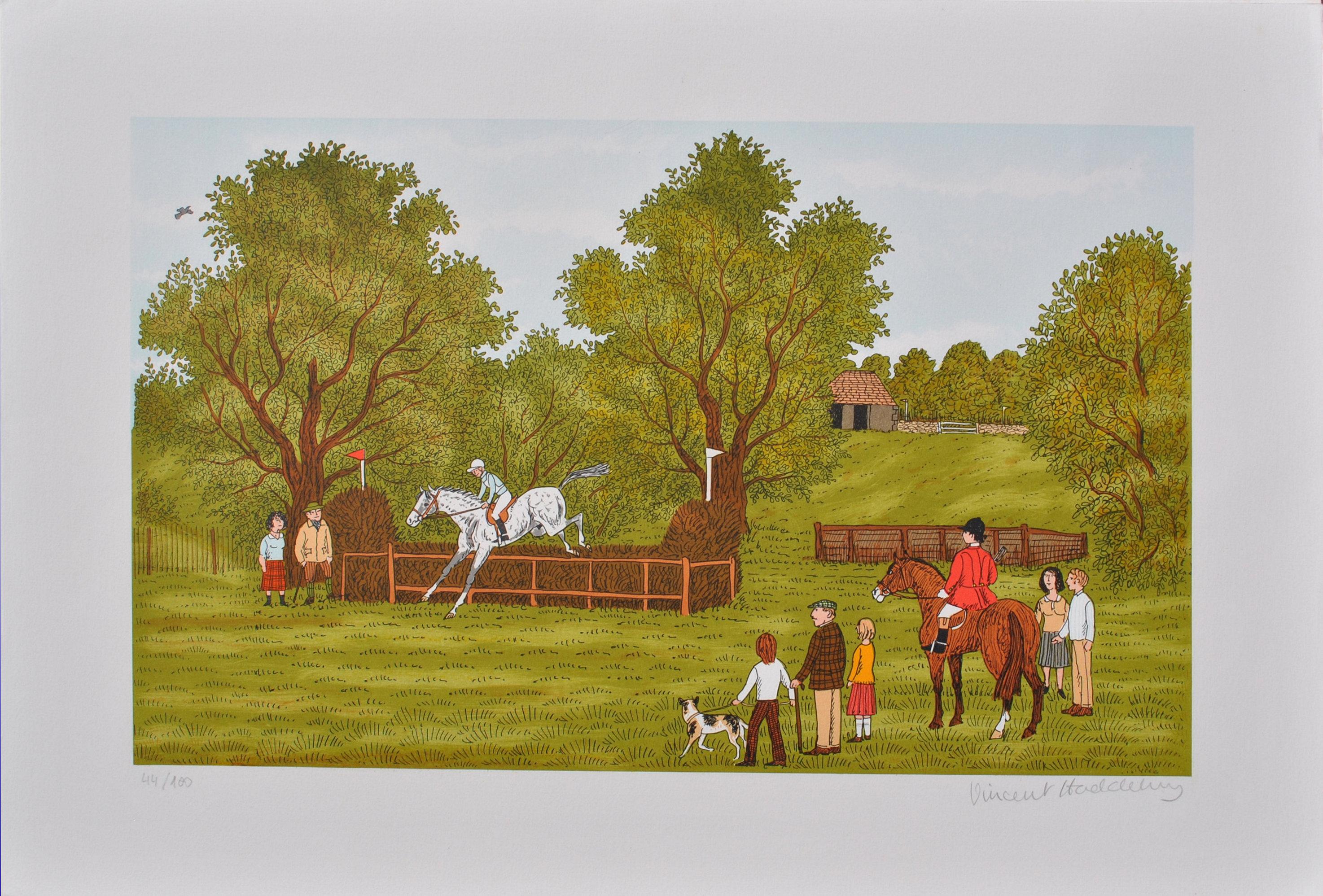 Horse : Countryside training - Lithographie originale, signée à la main et Ltd /100 - Print de Vincent Haddelsey