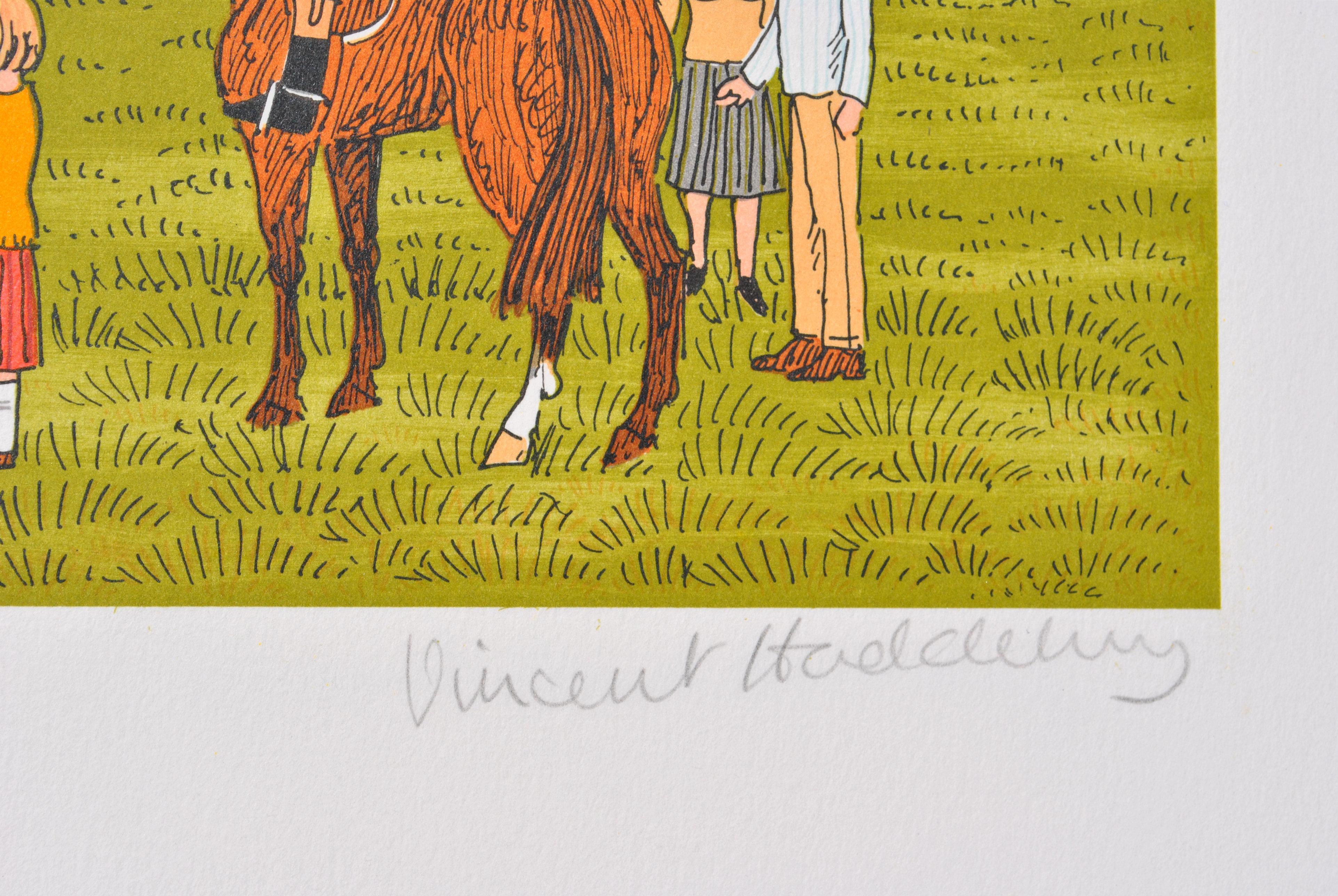 Horse : Countryside training - Lithographie originale, signée à la main et Ltd /100 - Gris Animal Print par Vincent Haddelsey
