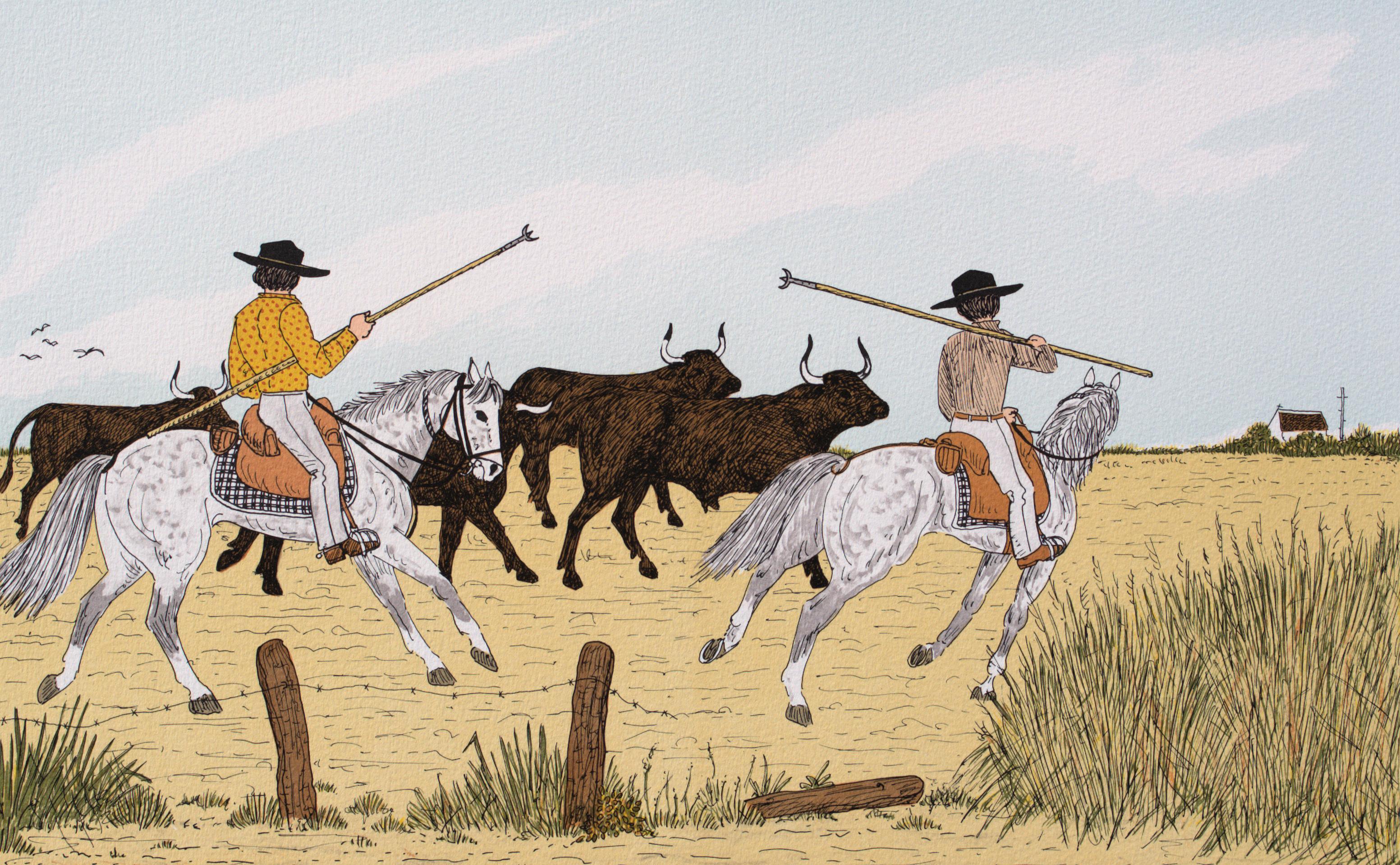 Cavallo :  Guardians Riders - Litografia originale, firmata a mano & Ltd /100 - Print Moderno di Vincent Haddelsey