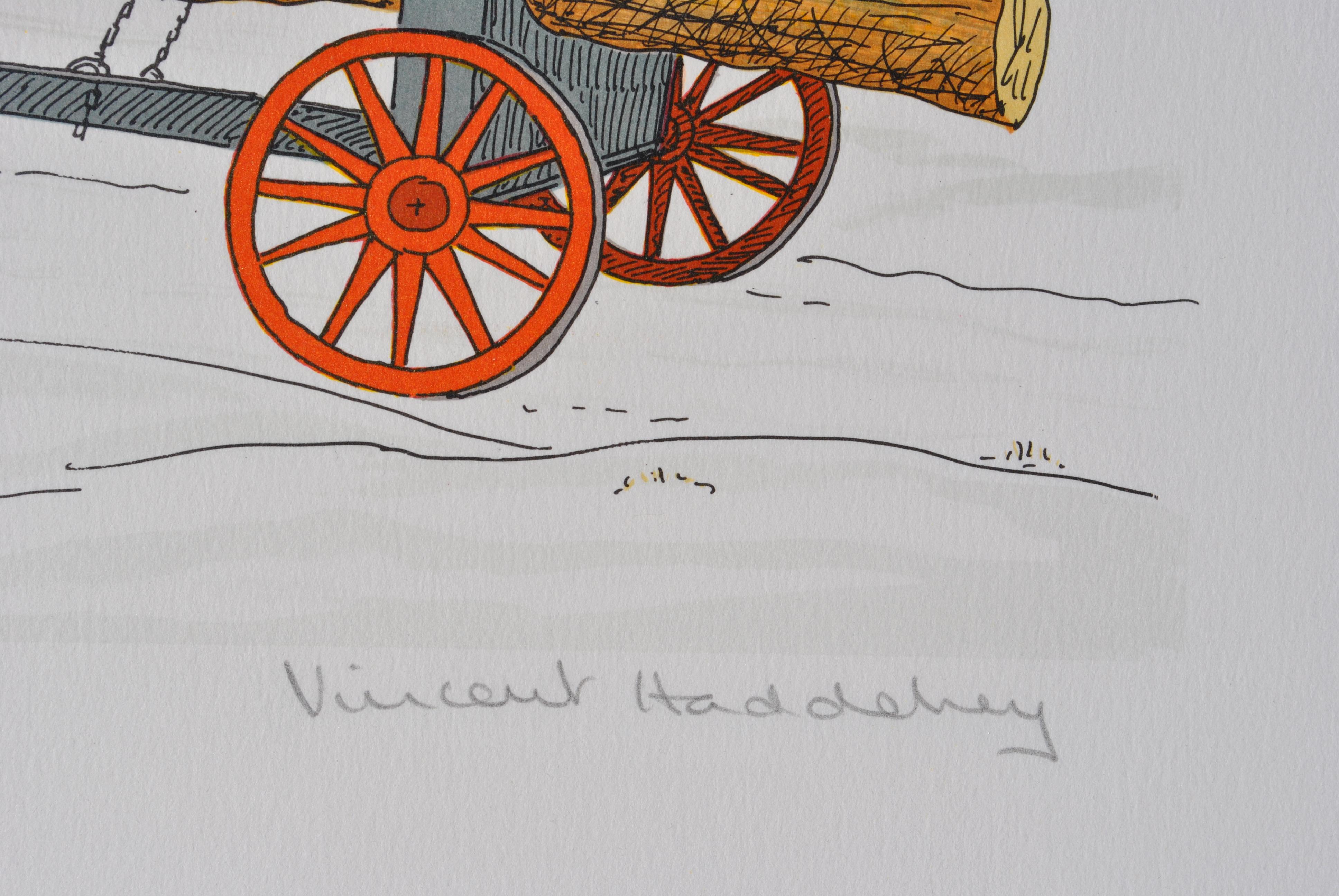Horse :  Hitching In Winter - Original Lithograph, HANDSIGNED & Ltd /100 - Gray Animal Print by Vincent Haddelsey