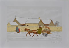 Horse : Hitching In Winter – Originallithographie, HANDSIGNED & Ltd /100