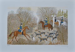 Horse :  Hunting with hounds - Original Lithograph, HANDSIGNED & Ltd /100