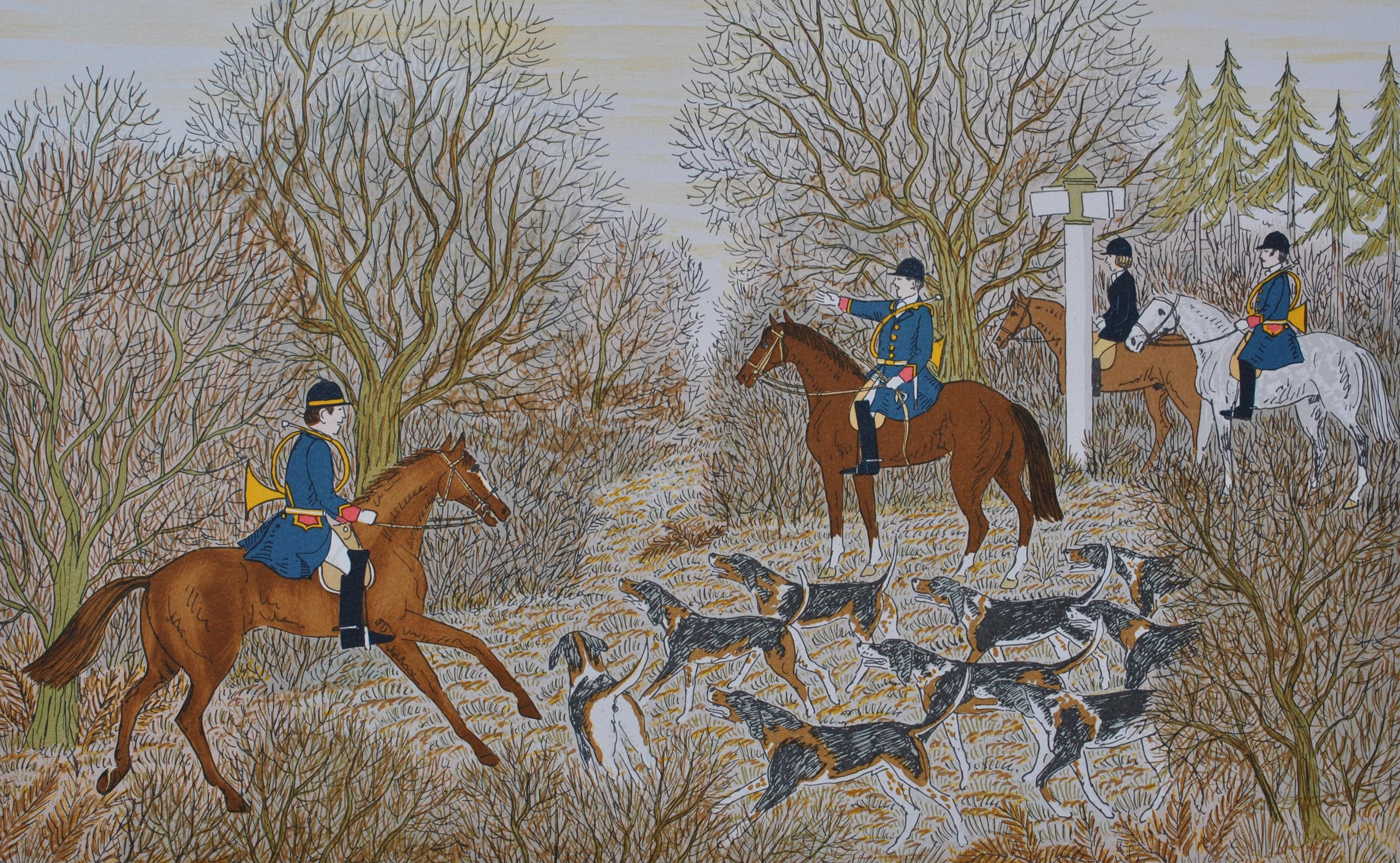 Cavallo :  Caccia con i segugi - Litografia originale, firmata a mano & Ltd /100 - Print Moderno di Vincent Haddelsey
