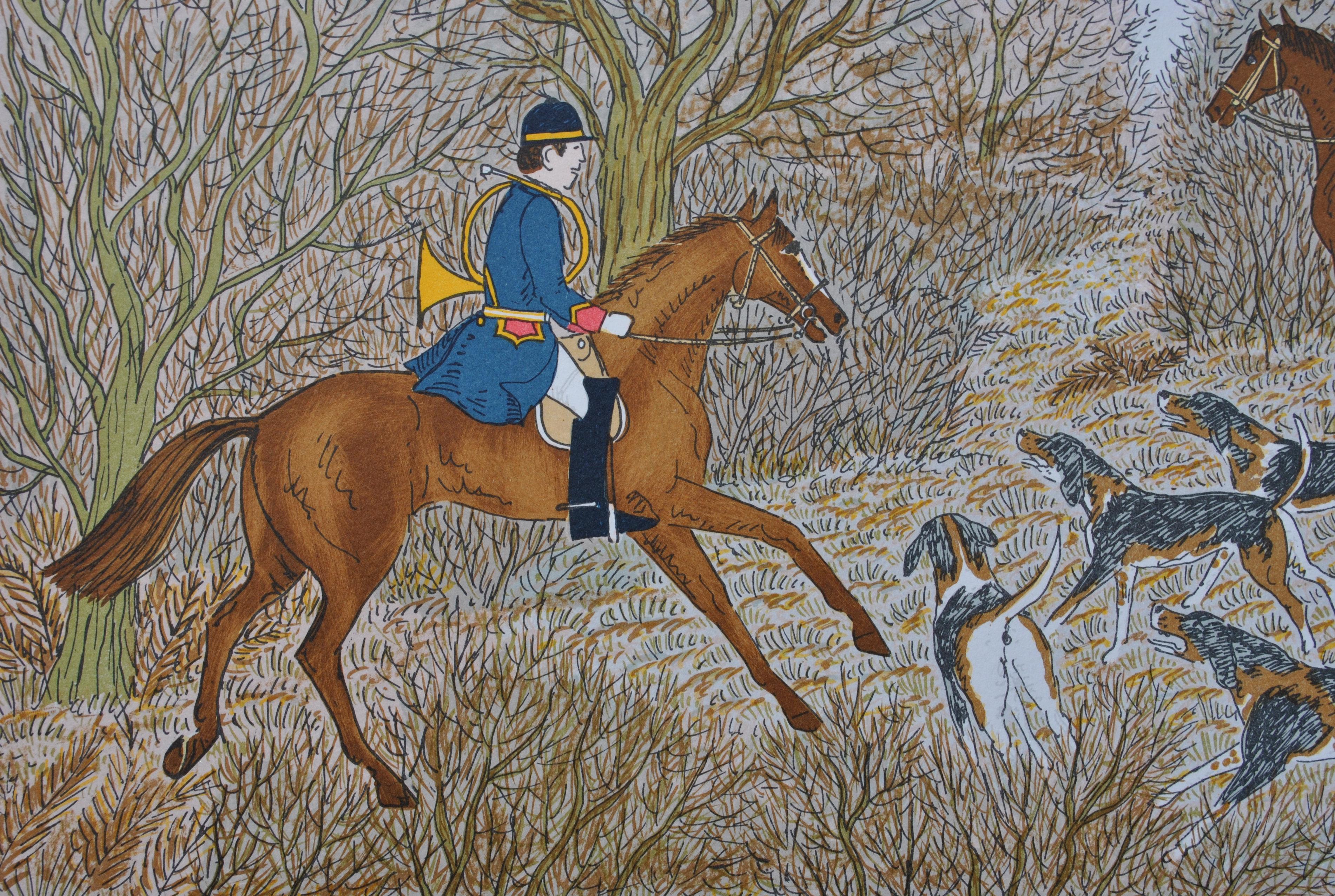 Cavallo :  Caccia con i segugi - Litografia originale, firmata a mano & Ltd /100 in vendita 1
