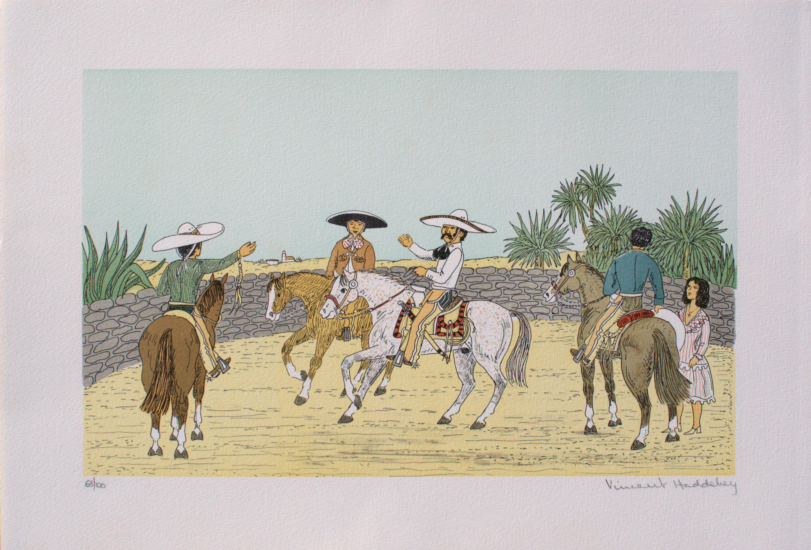Caballo : Jinetes Mexicanos - Litografía Original, FIRMADA A MANO & Ltd /100 - Print de Vincent Haddelsey