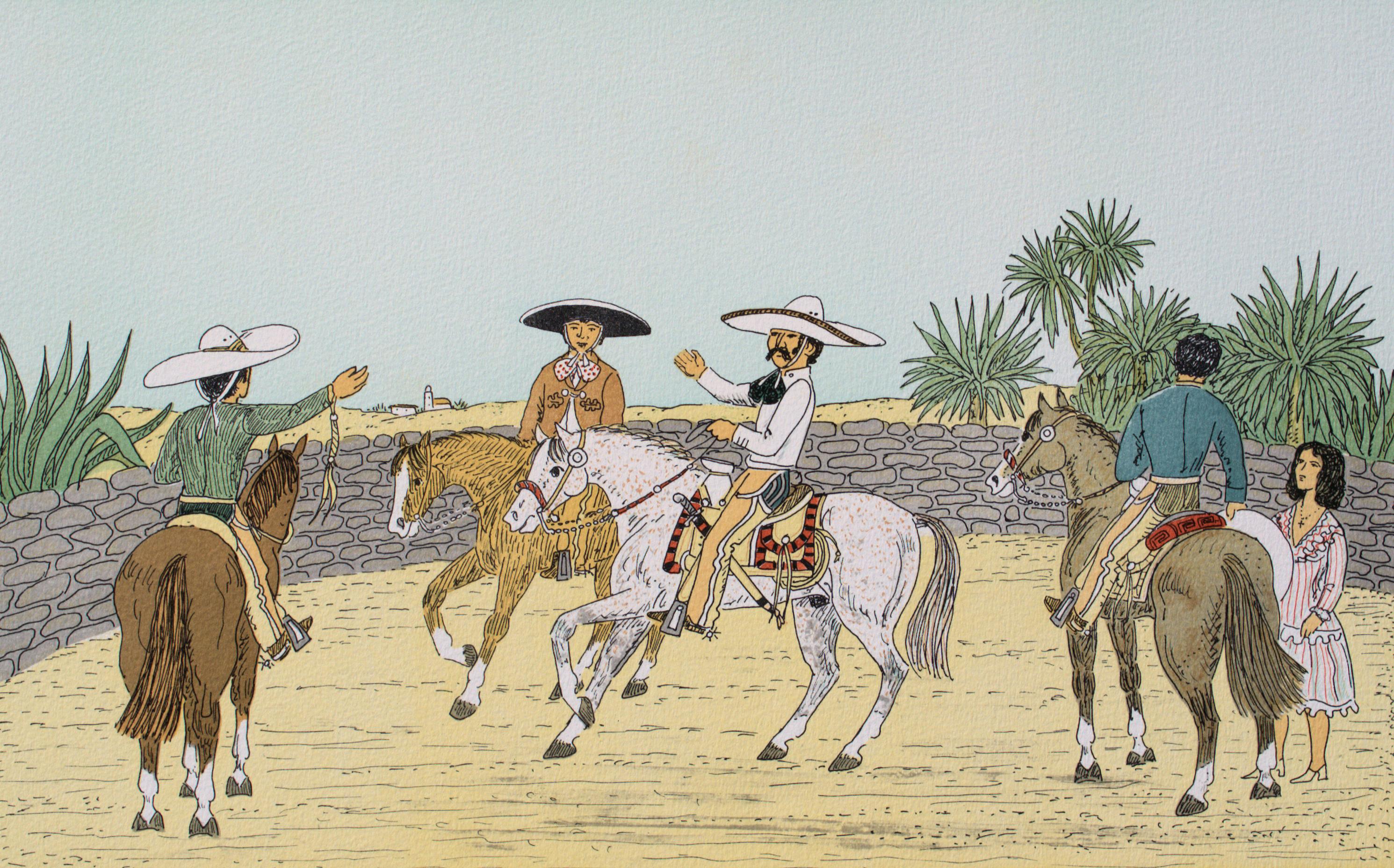 Caballo : Jinetes Mexicanos - Litografía Original, FIRMADA A MANO & Ltd /100 - Print Moderno de Vincent Haddelsey