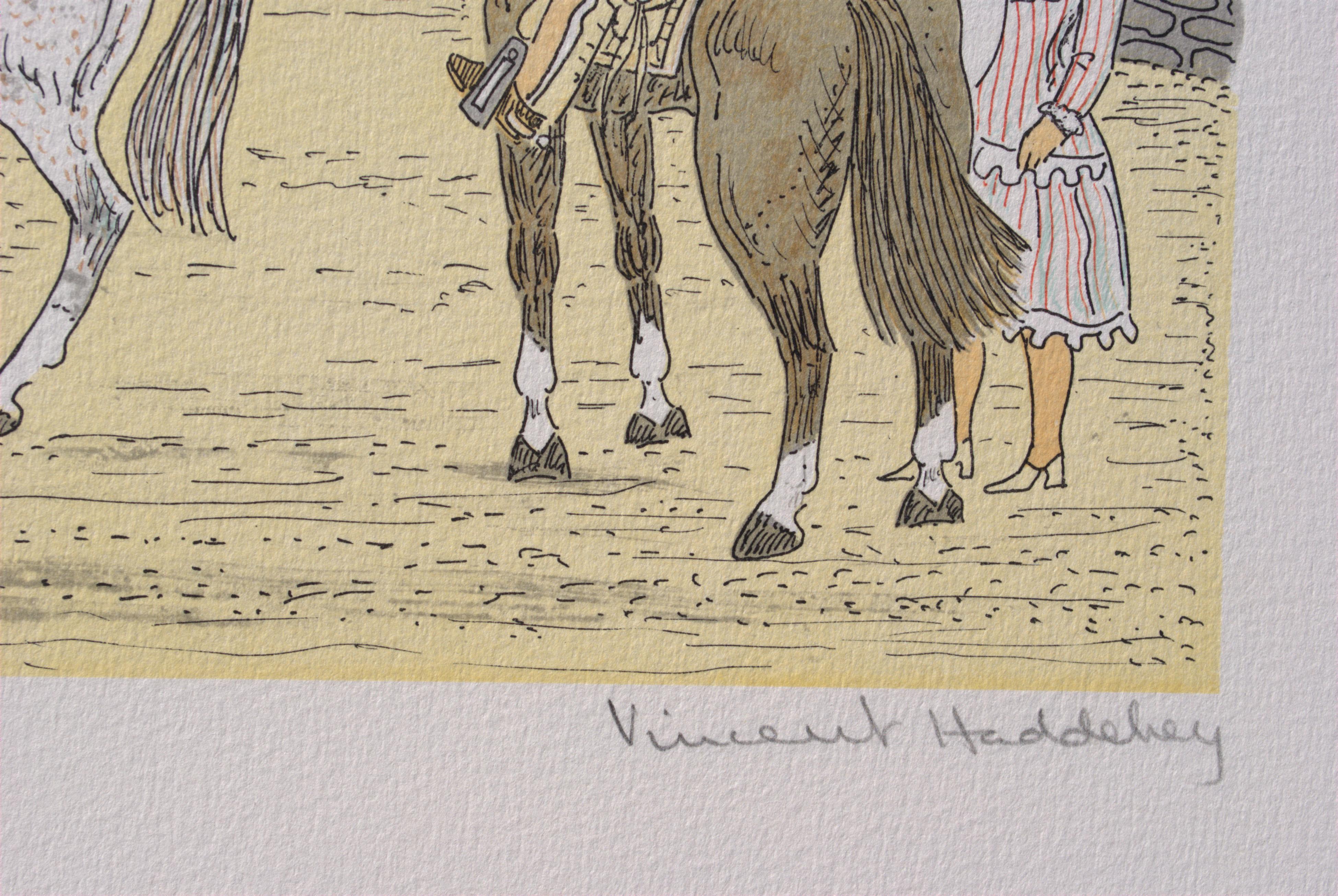 Caballo : Jinetes Mexicanos - Litografía Original, FIRMADA A MANO & Ltd /100 - Animal Print Gris de Vincent Haddelsey