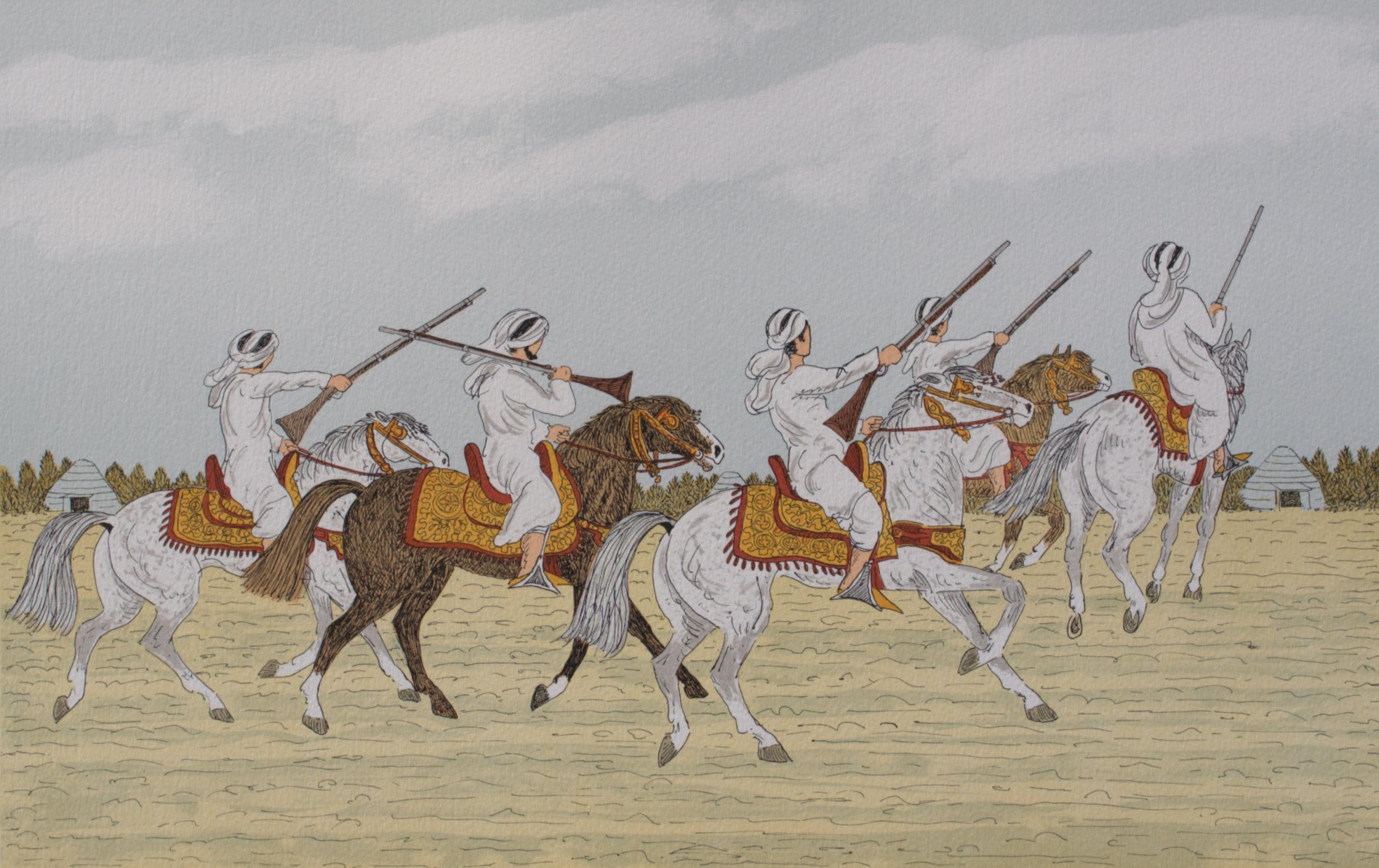 Horse : Moroccan Riders - Original Lithograph, HANDSIGNED & Ltd /100 - Modern Print by Vincent Haddelsey