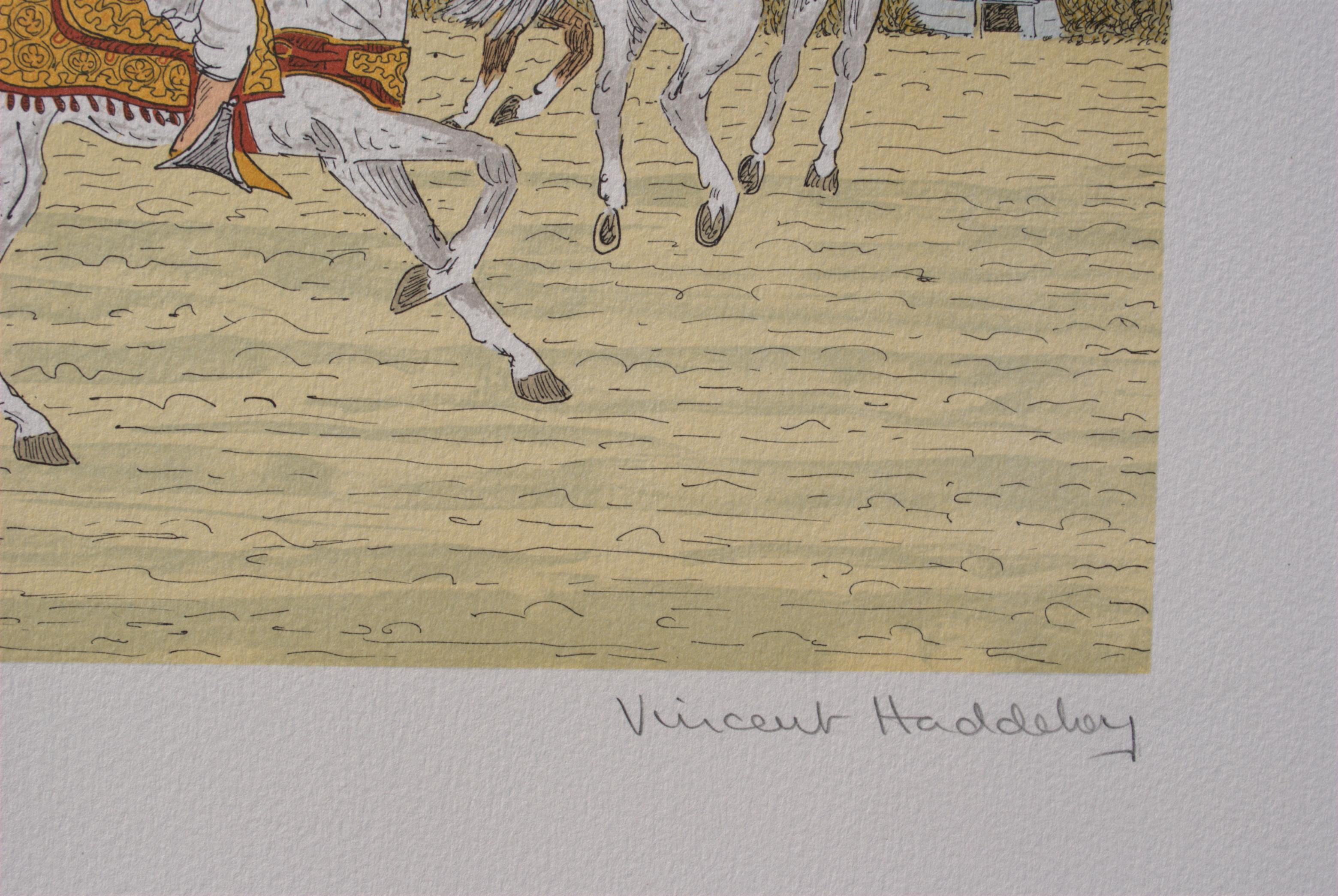 Caballo : Jinetes Marroquíes - Litografía Original, FIRMADA A MANO & Ltd /100 - Animal Print Gris de Vincent Haddelsey