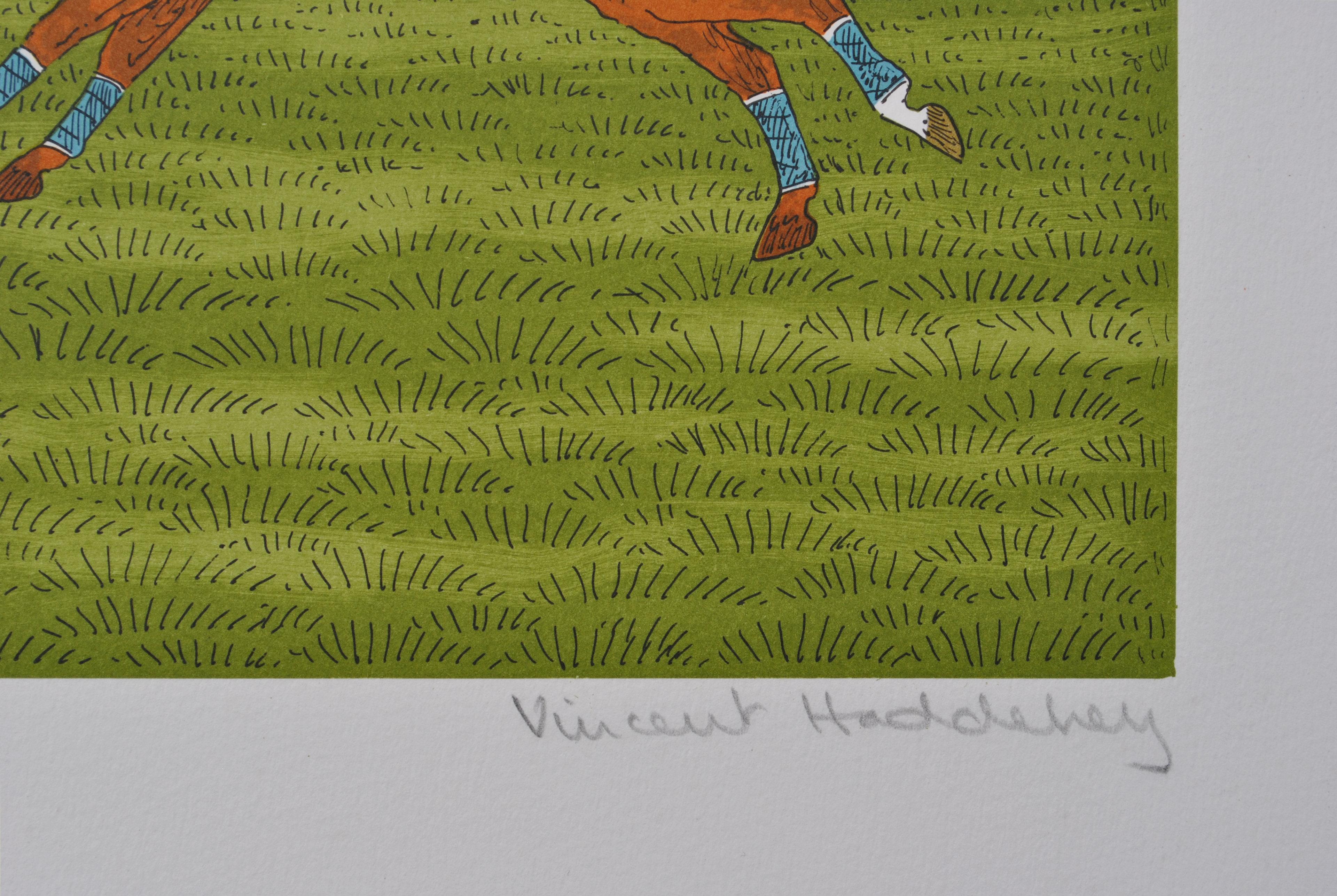 Horse : Polo Game - Original Lithograph, HANDSIGNED & Ltd /100 - Gray Animal Print by Vincent Haddelsey