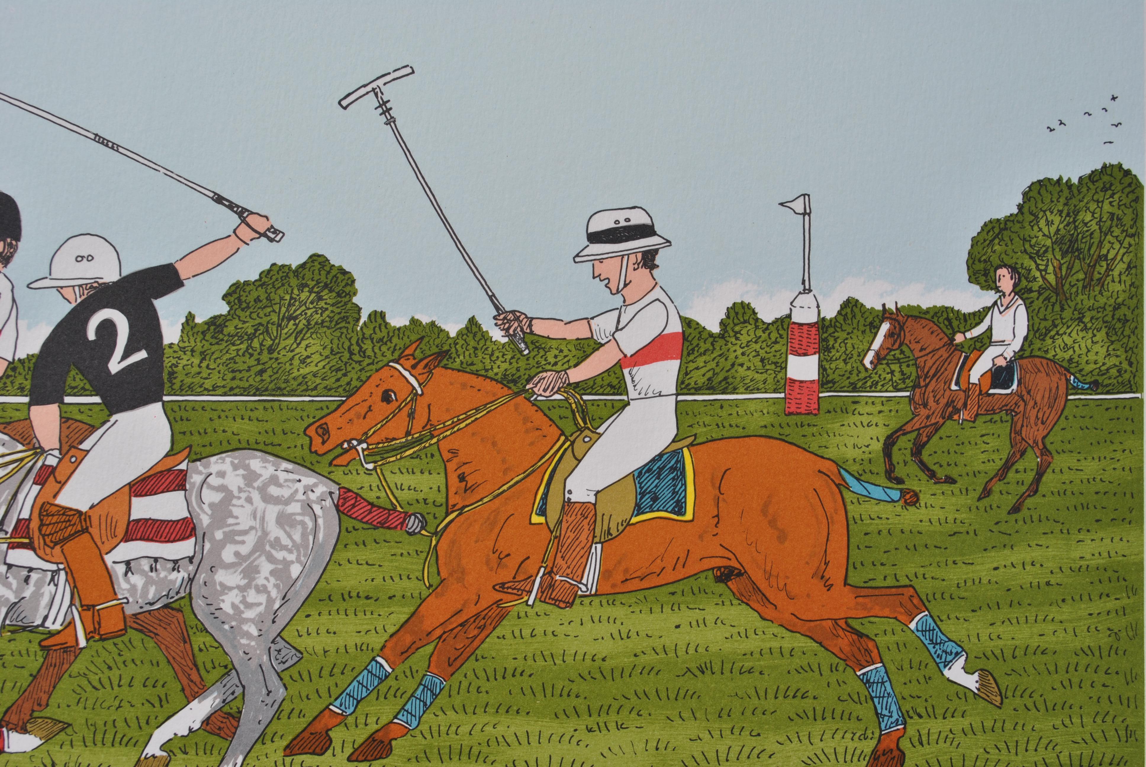 Cavallo: Gioco del Polo - Litografia originale, firmata a mano e Ltd /100 in vendita 1