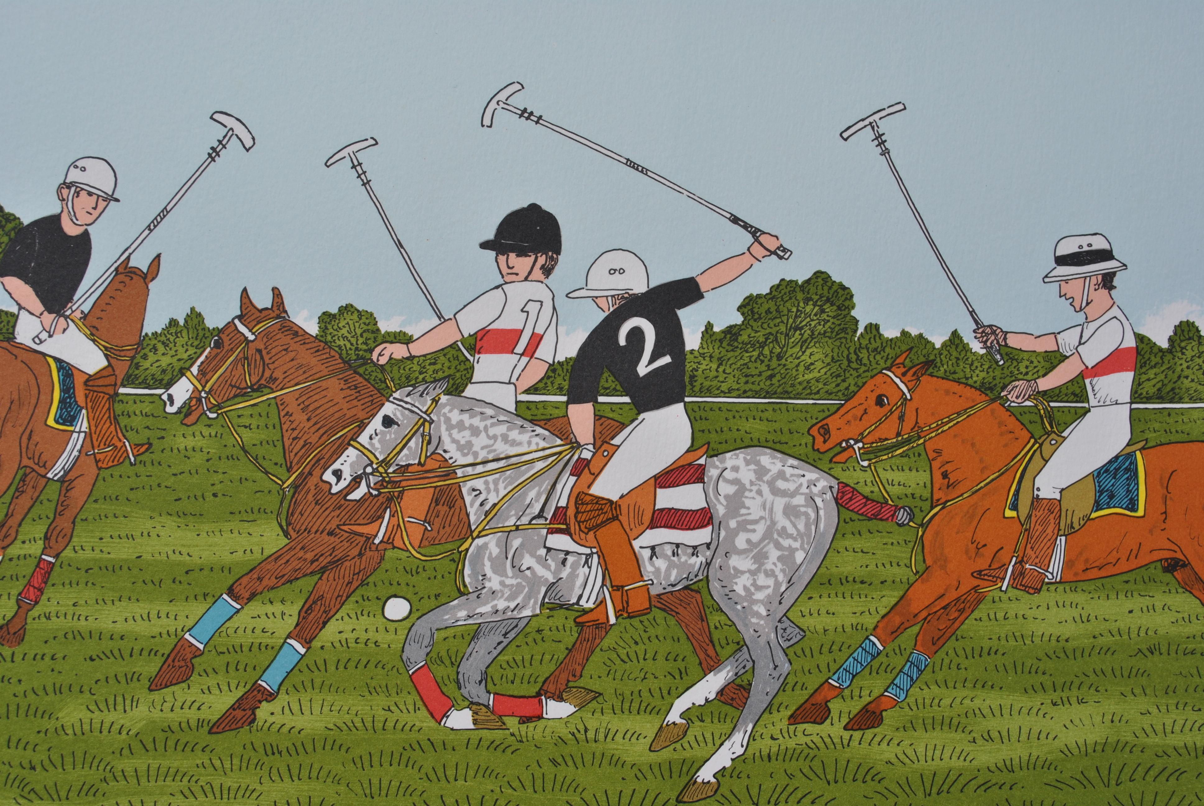 Cavallo: Gioco del Polo - Litografia originale, firmata a mano e Ltd /100 in vendita 2
