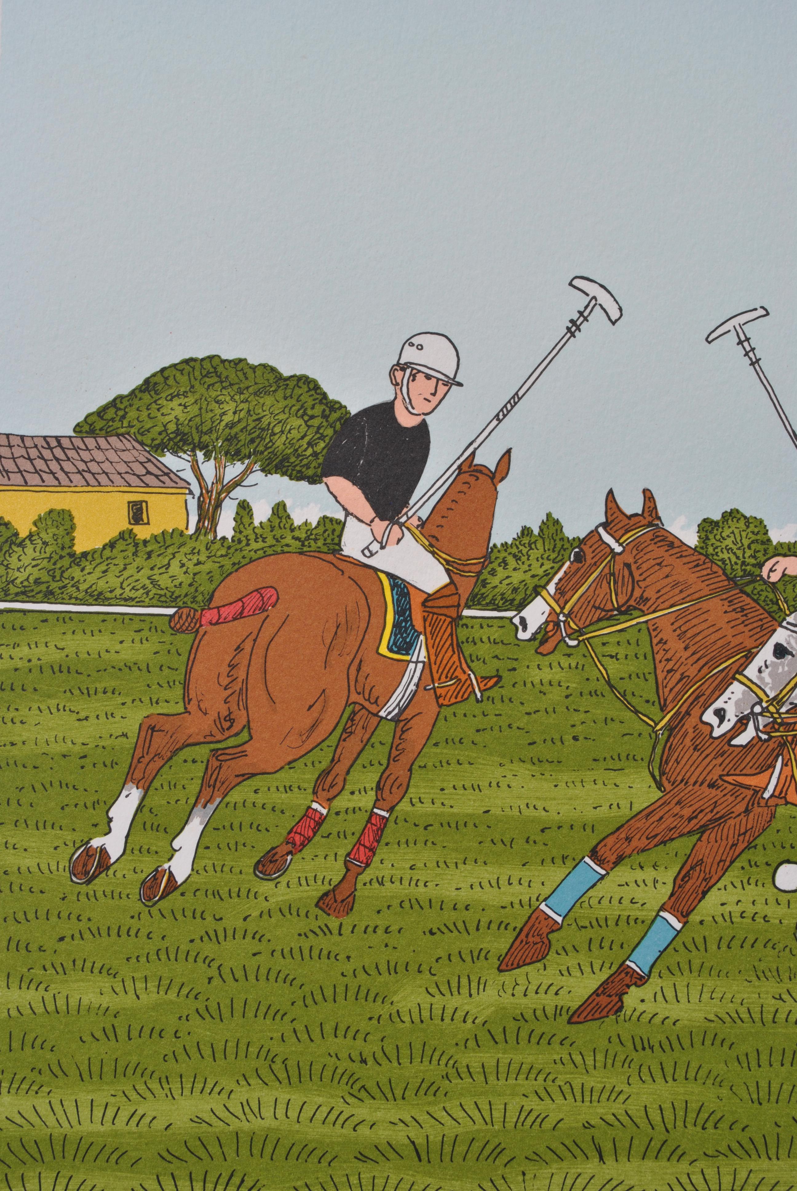 Cavallo: Gioco del Polo - Litografia originale, firmata a mano e Ltd /100 in vendita 3