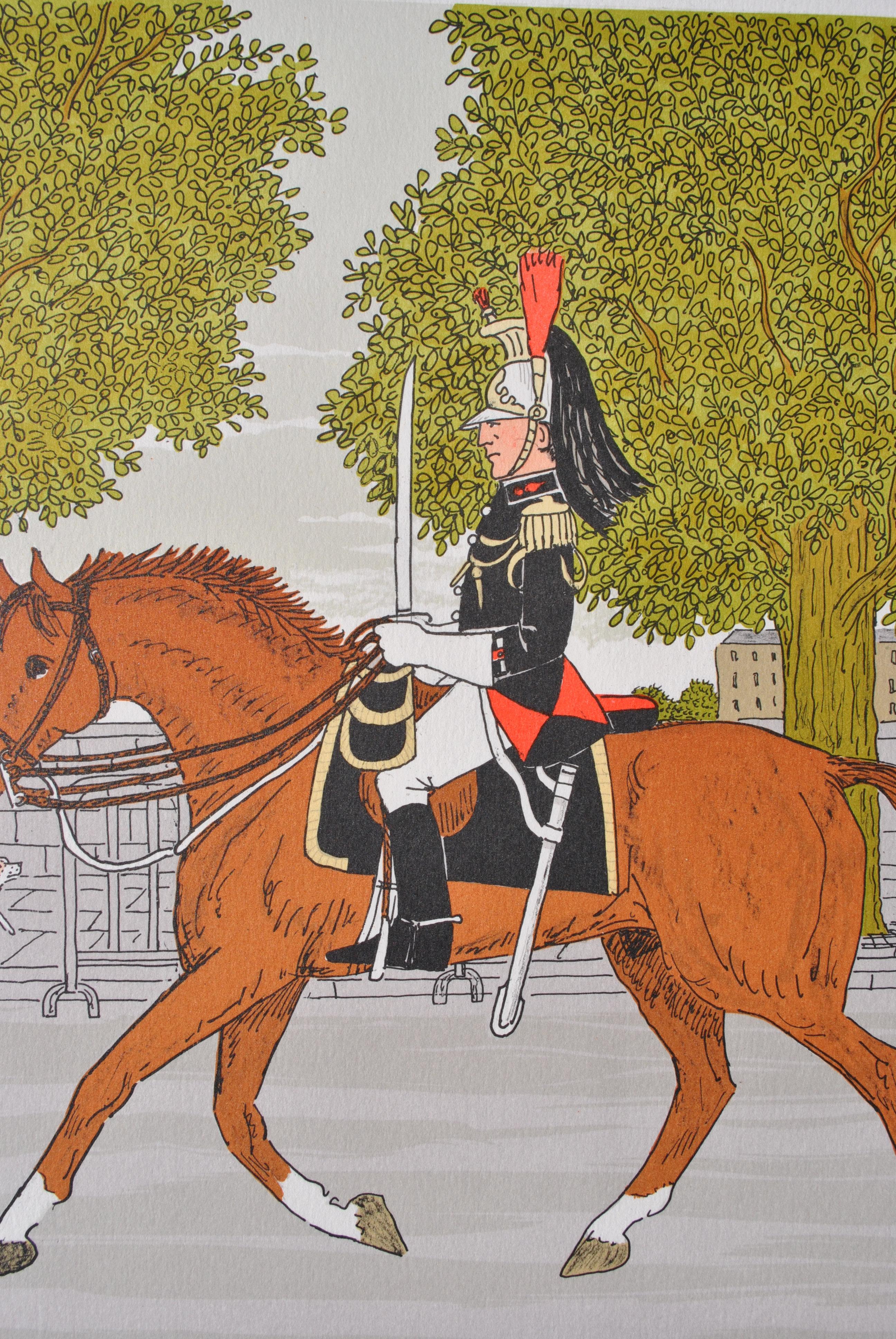 Caballo : La Guardia Republicana Francesa - Litografía Original, FIRMADA A MANO & Ltd /100 en venta 2