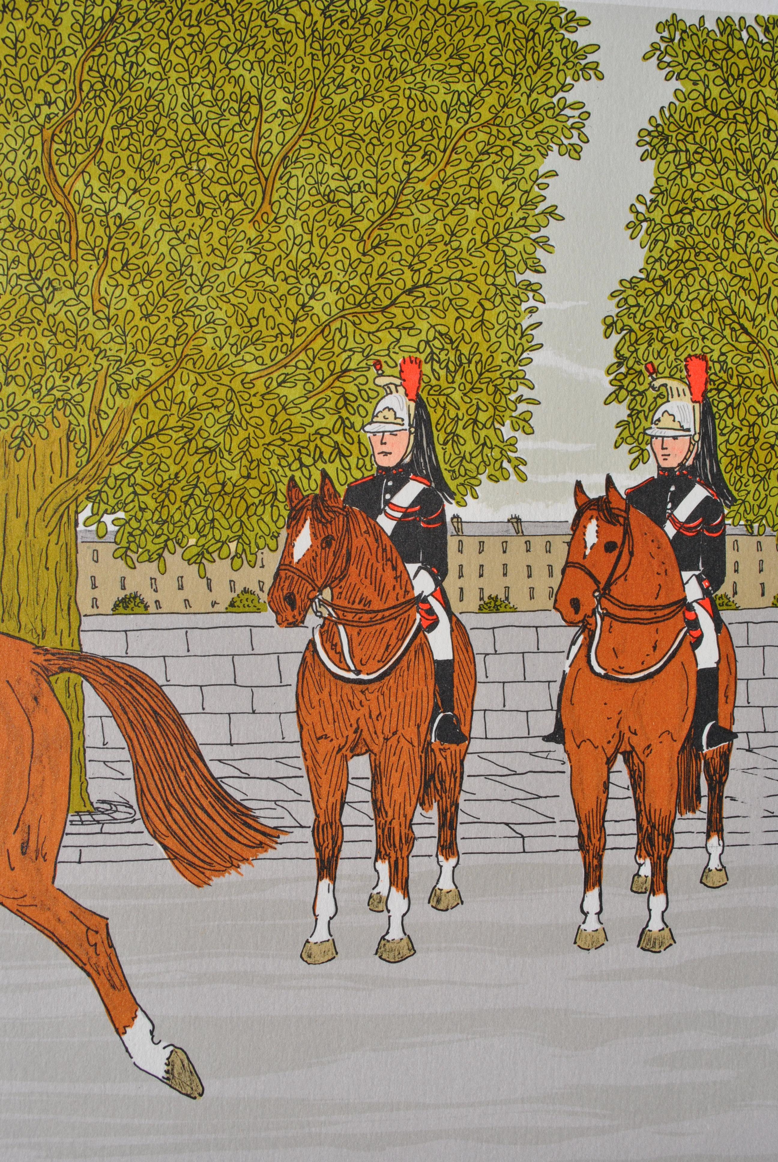 Caballo : La Guardia Republicana Francesa - Litografía Original, FIRMADA A MANO & Ltd /100 en venta 3