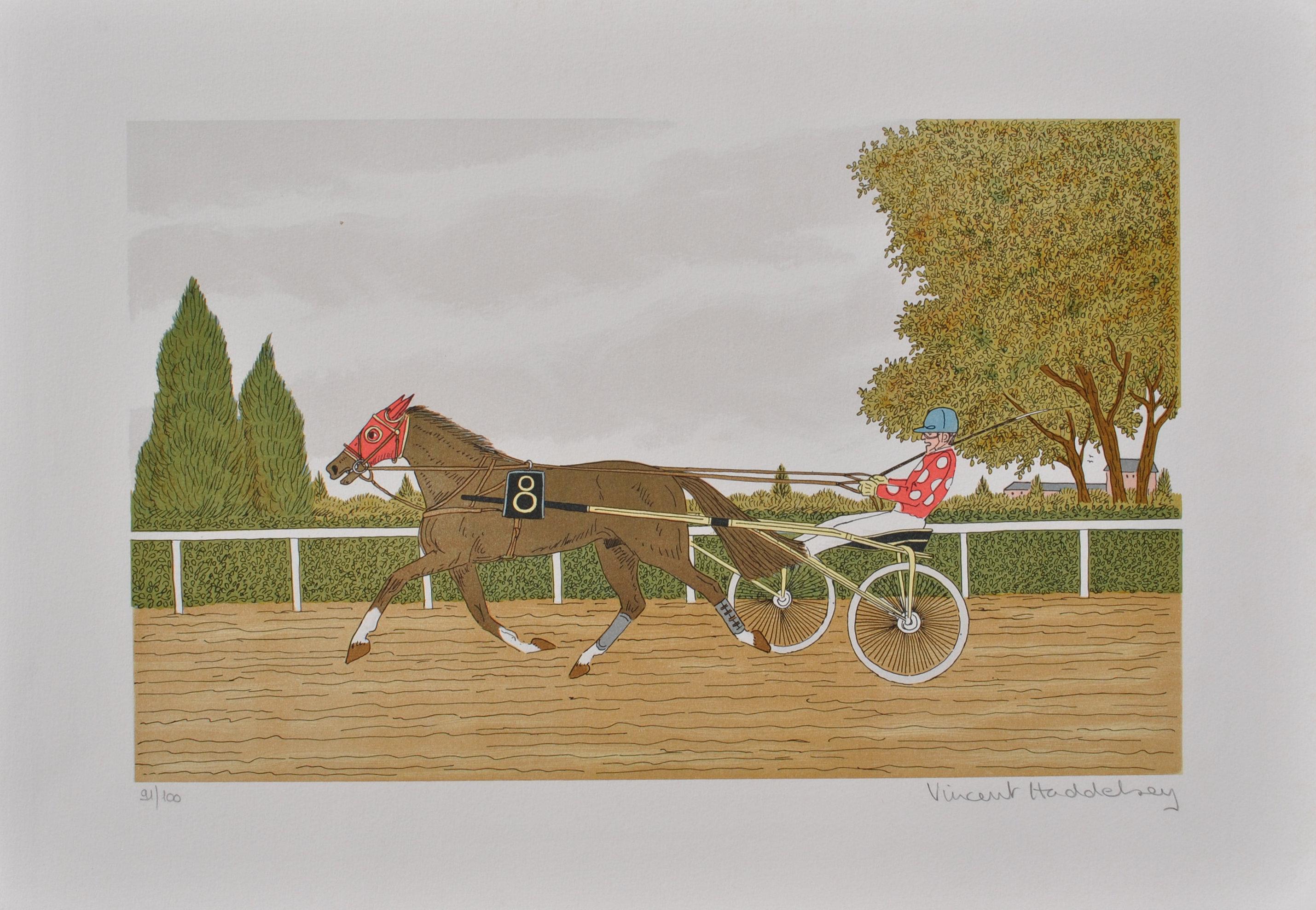 Cavallo: il fantino - Litografia originale, firmata a mano e con una tiratura di 100 copie. - Print di Vincent Haddelsey