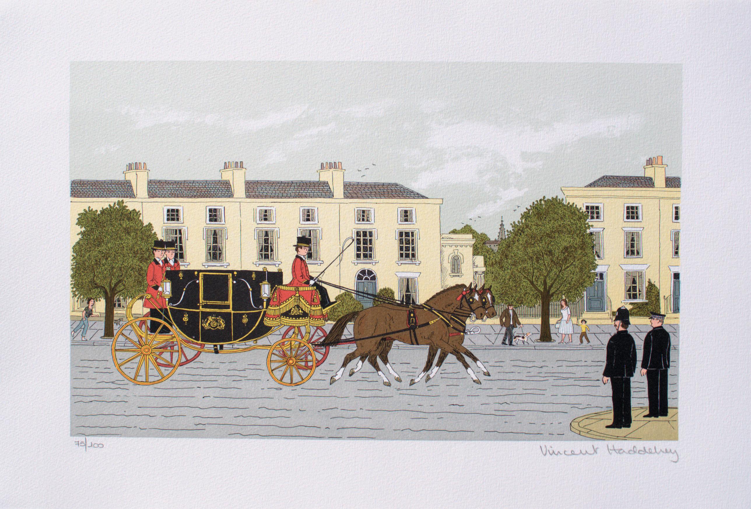Horse : The Royal Carriage - Original Lithograph, HANDSIGNED & Ltd /100 - Print by Vincent Haddelsey