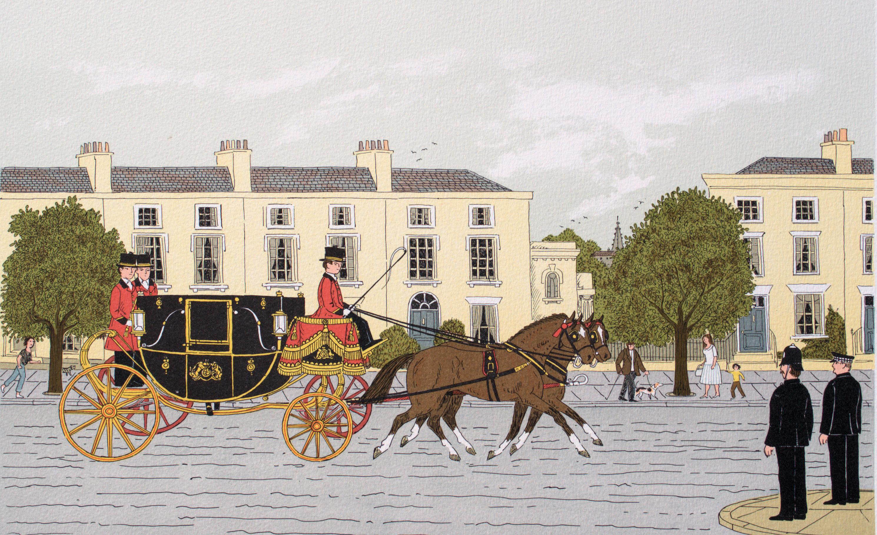 Horse : The Royal Carriage - Original Lithograph, HANDSIGNED & Ltd /100 - Modern Print by Vincent Haddelsey