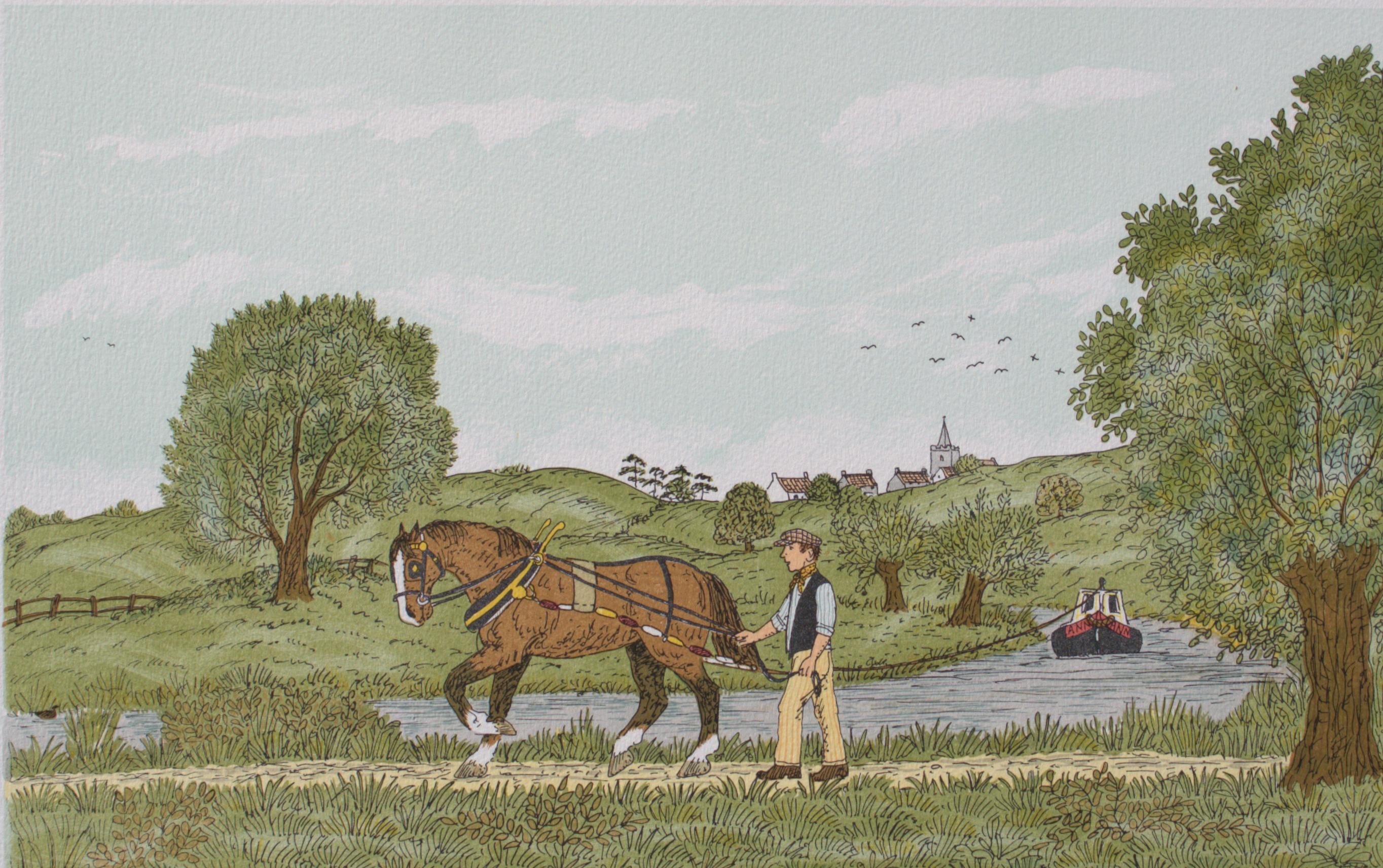 Horse : Towpath - Original Lithograph, HANDSIGNED & Ltd /100 - Modern Print by Vincent Haddelsey
