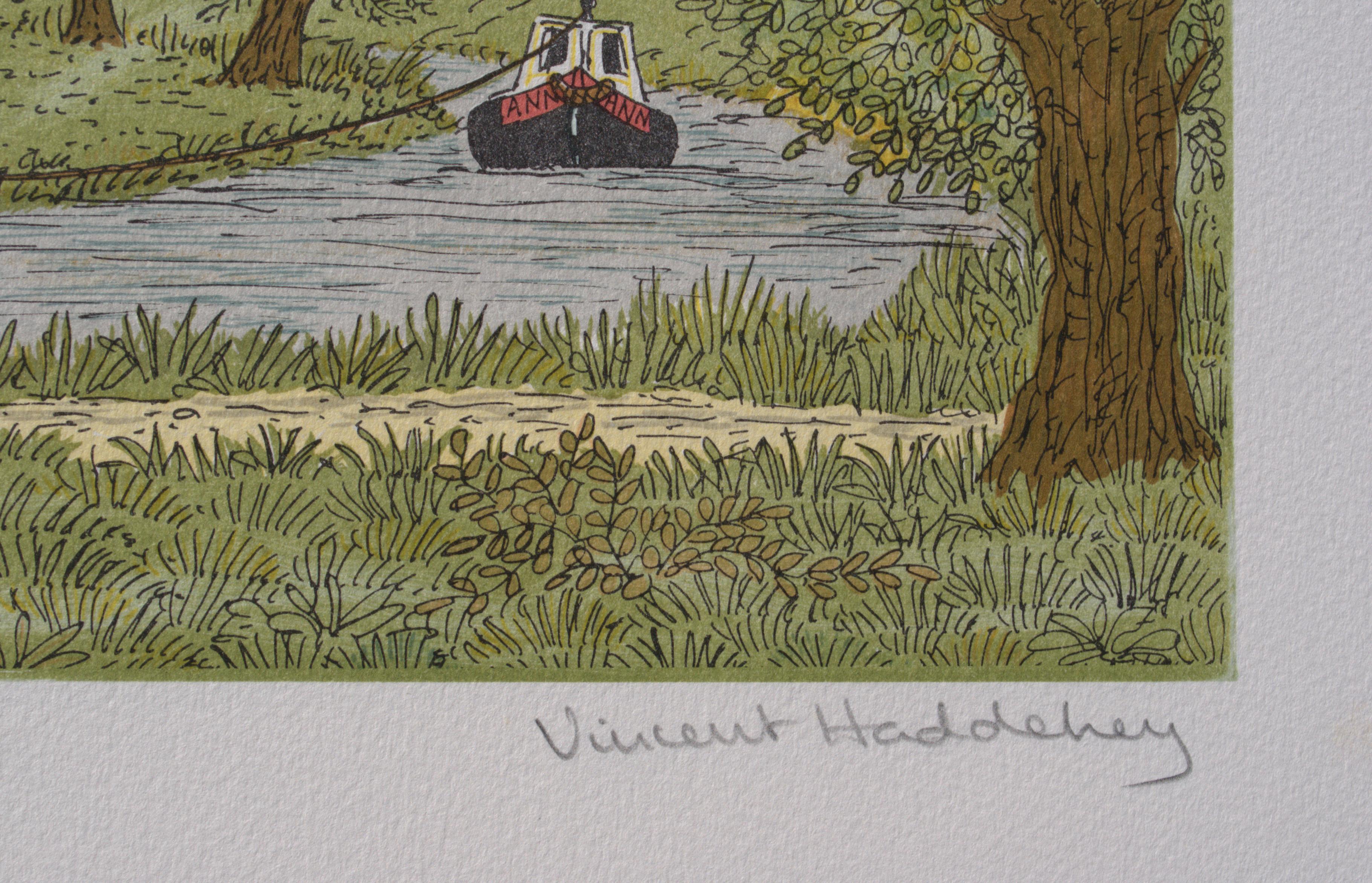 Horse : Towpath - Original Lithograph, HANDSIGNED & Ltd /100 - Gray Animal Print by Vincent Haddelsey