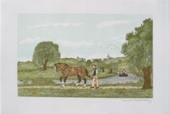Caballo : Camino de sirga - Litografía original, FIRMADA A MANO & Ltd /100