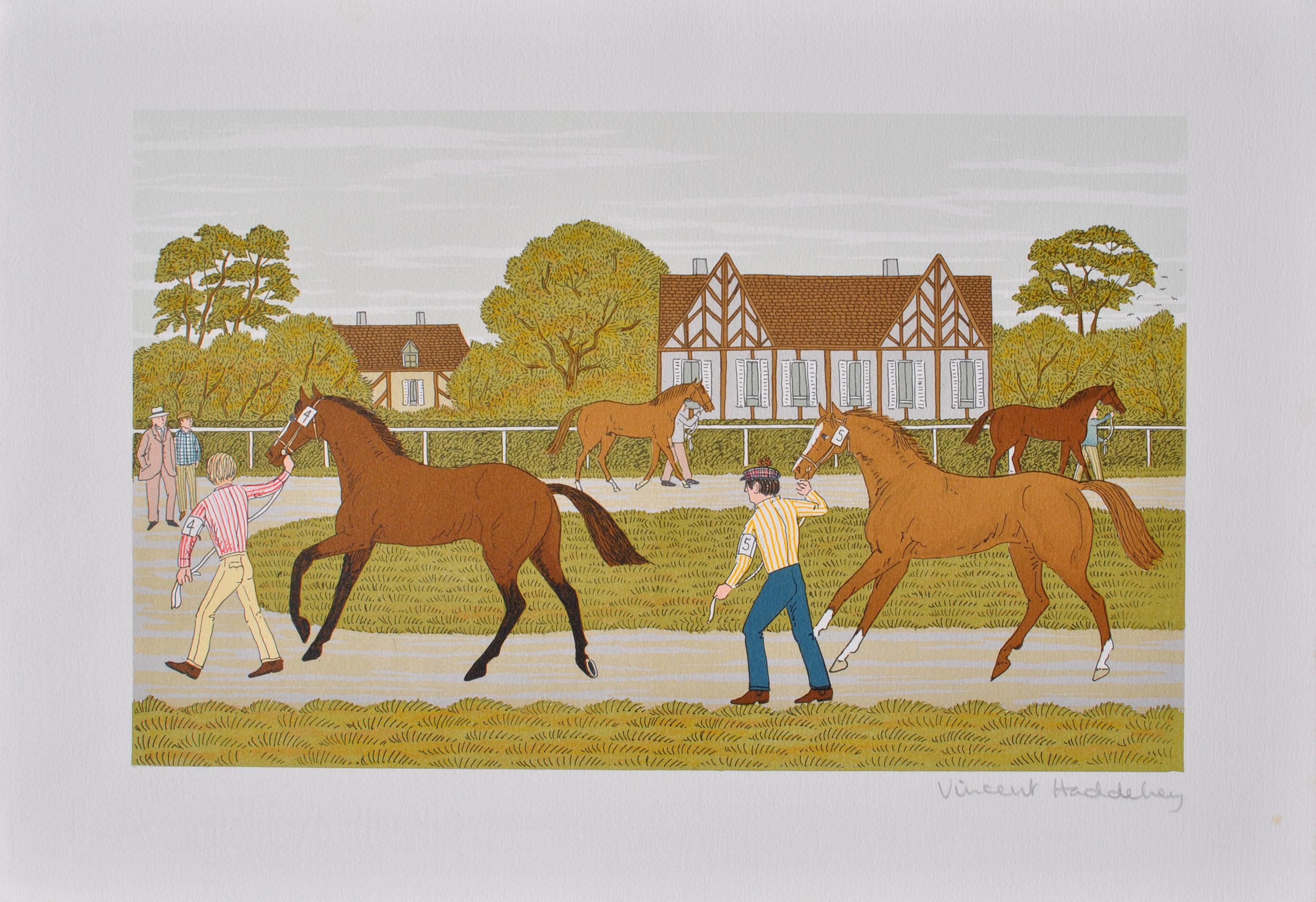Cavallo: Up & Up alla Maison Laffite - Litografia originale, firmata a mano & Ltd /100 - Print di Vincent Haddelsey