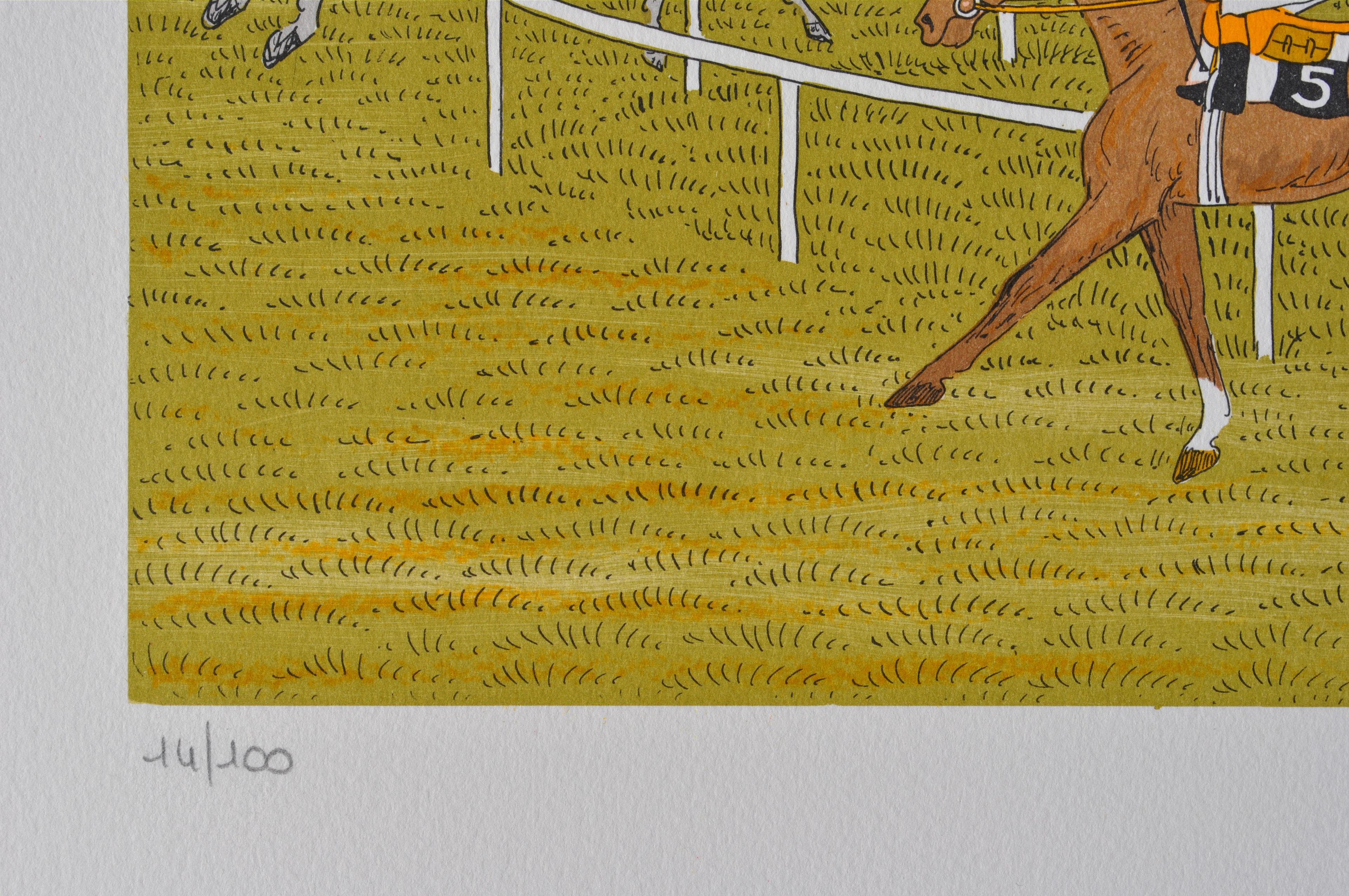 Cavallo: Up & Up alla Maison Laffite - Litografia originale, firmata a mano & Ltd /100 - Animal Print Marrone di Vincent Haddelsey
