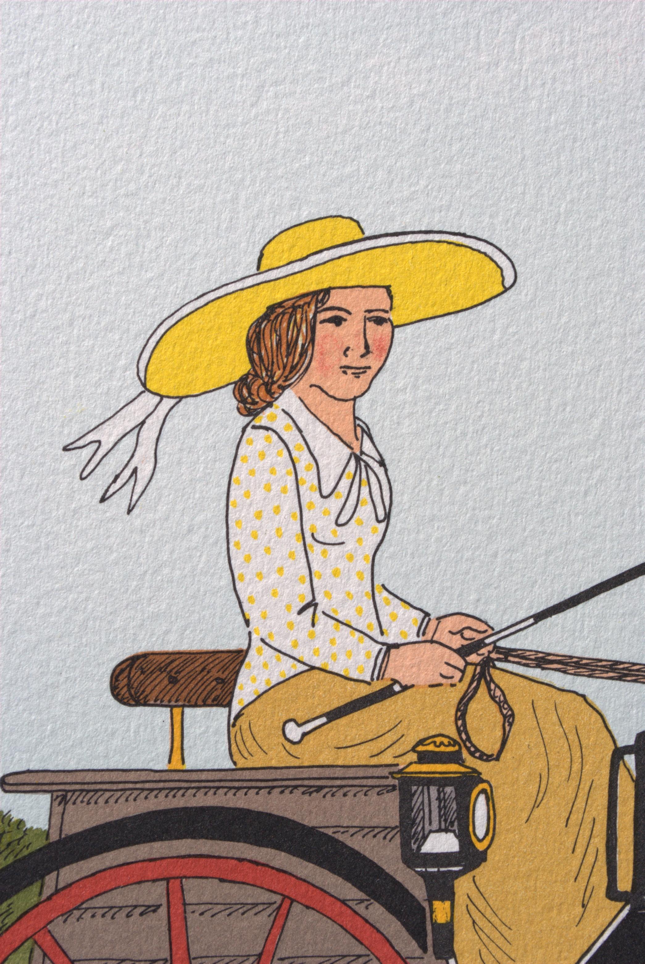Cavallo :  Donna con cappello giallo - Litografia originale, firmata a mano e Ltd /100 in vendita 4