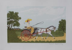 Pferd :  Frau mit gelbem Hut – Originallithographie, HANDSIGNED & Ltd /100