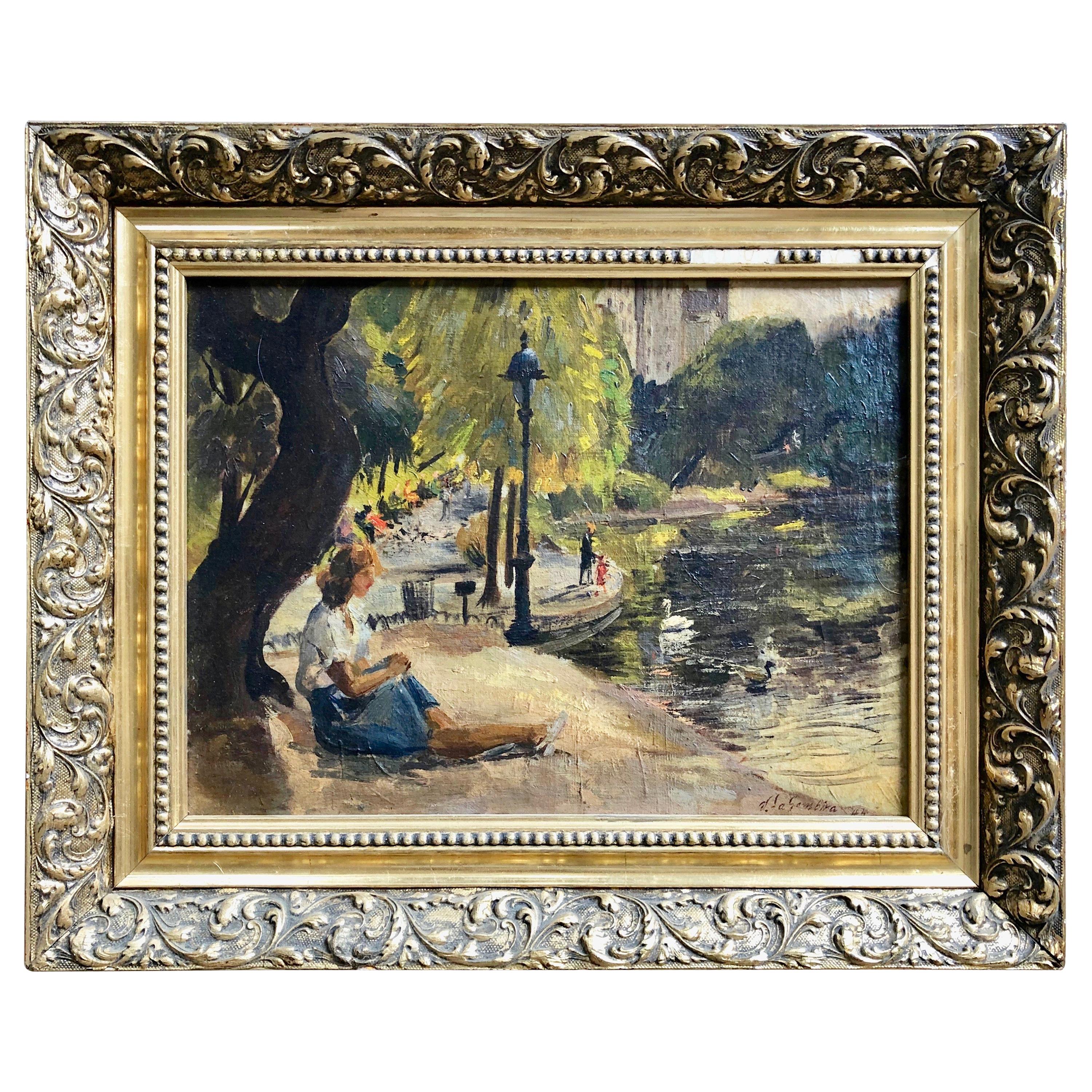 Vincent La Gambina "Central Park" Original Oil Painting, circa 1944