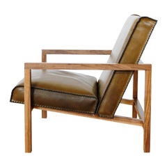 Vincent Lounge Chair In Olive Drab Leather And Walnut Frame
