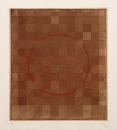 Brown and Red Composition, Abstract Geometric Etching by Vincent Longo