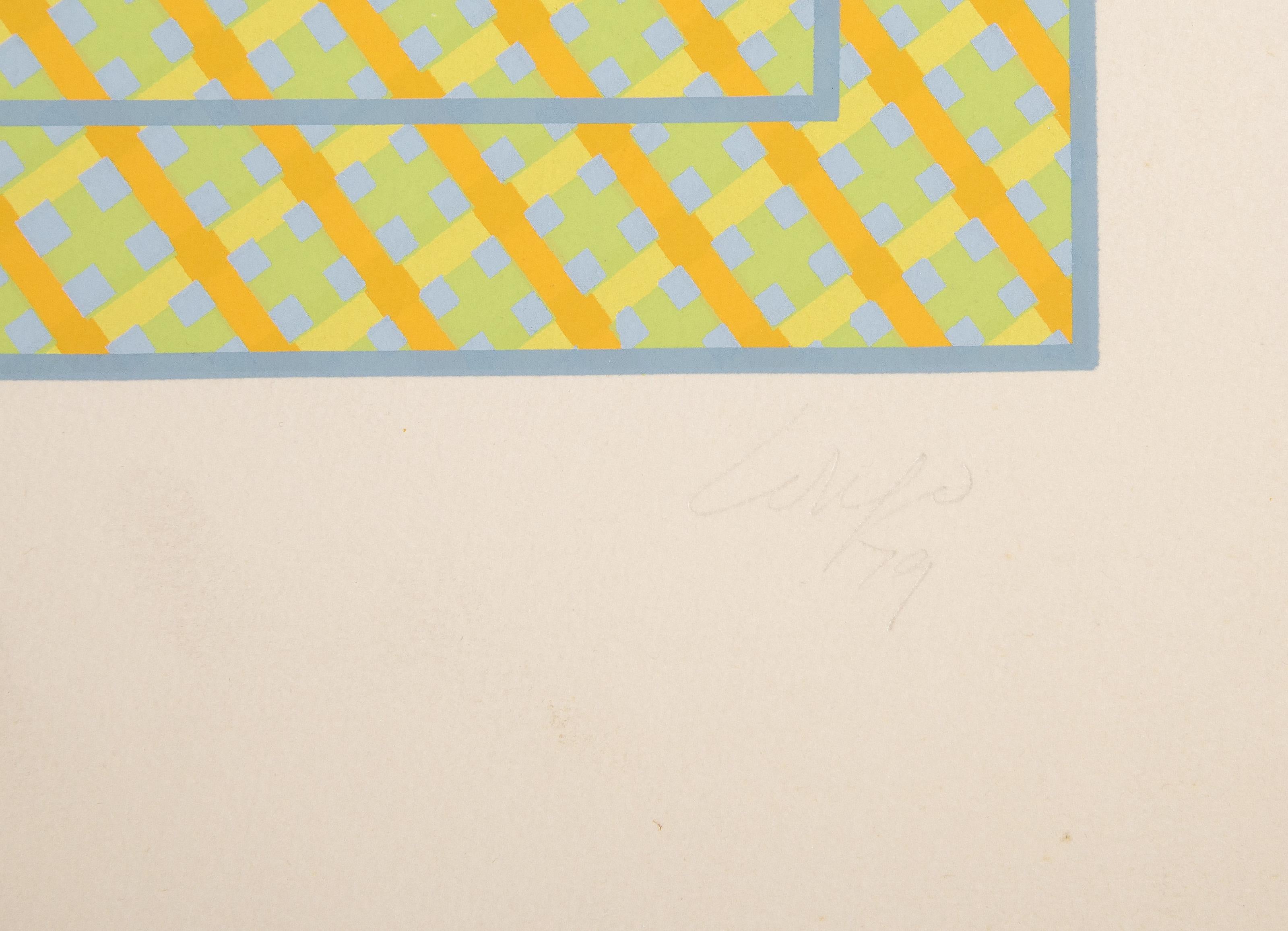 Composition jaune, bleue et verte - Sérigraphie géométrique de Vincent Longo en vente 3