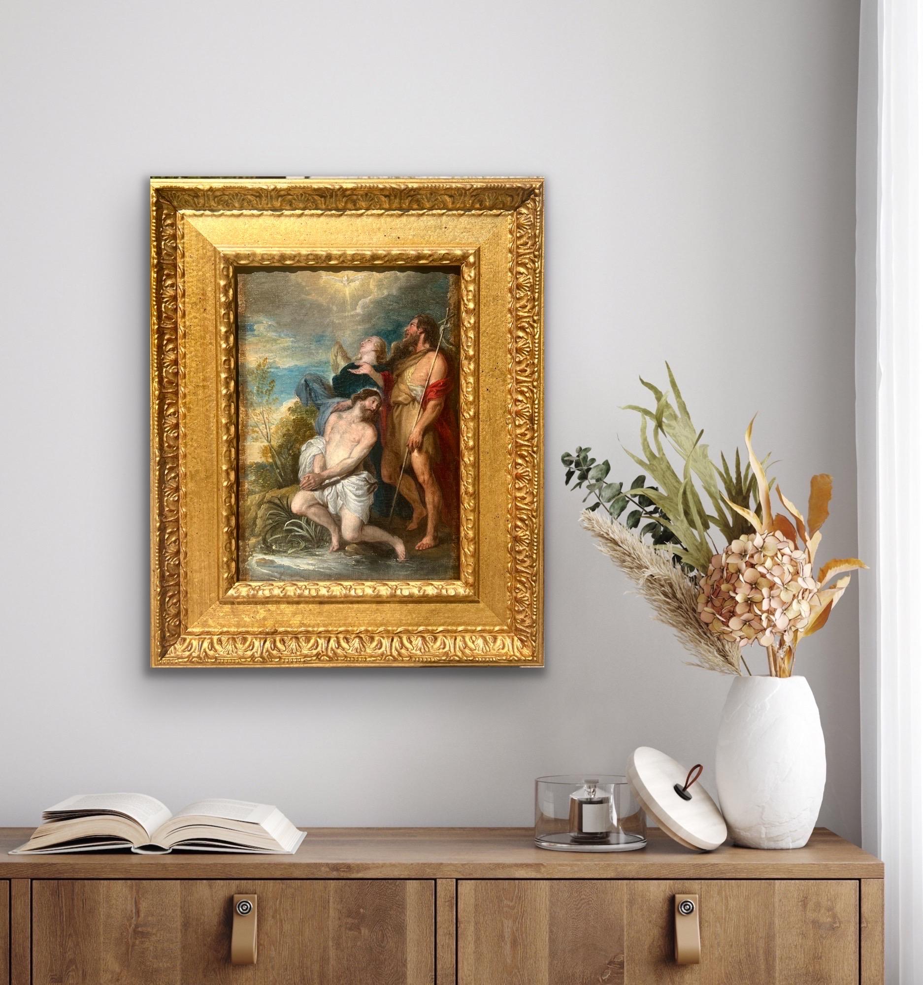 Antico Maestro italiano fiammingo del XVII secolo - Il battesimo di Cristo - Religione - Painting di Vincent Malo