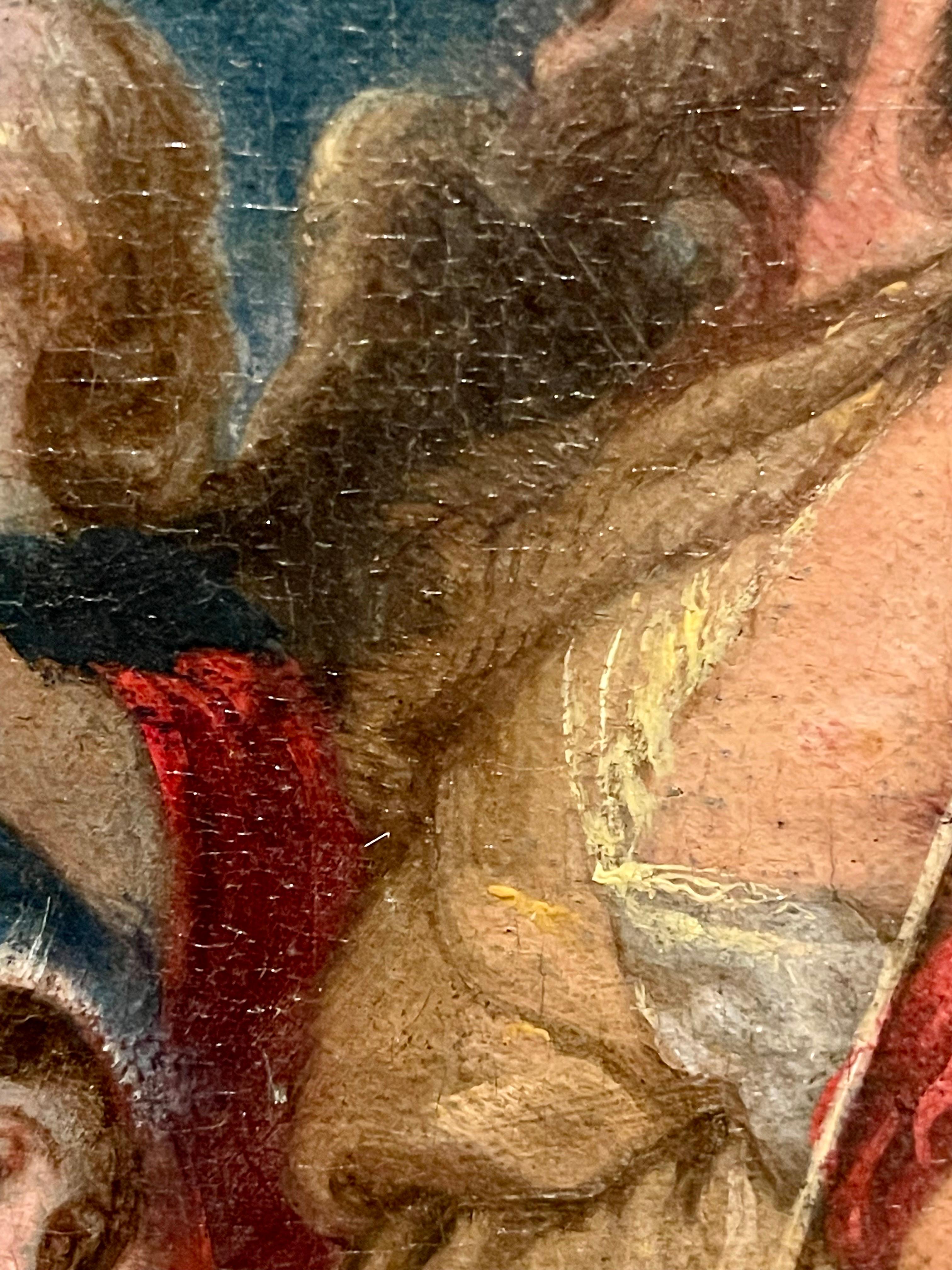 Flämisches Altmeistergemälde aus dem 17.

Das vorliegende Gemälde ist mit seinen leuchtenden Farben und der gekonnten Pinselführung wirklich ein kleines Juwel. Es stellt die Taufe Christi dar, eine Geschichte voller Hoffnung und Positivität, und ist