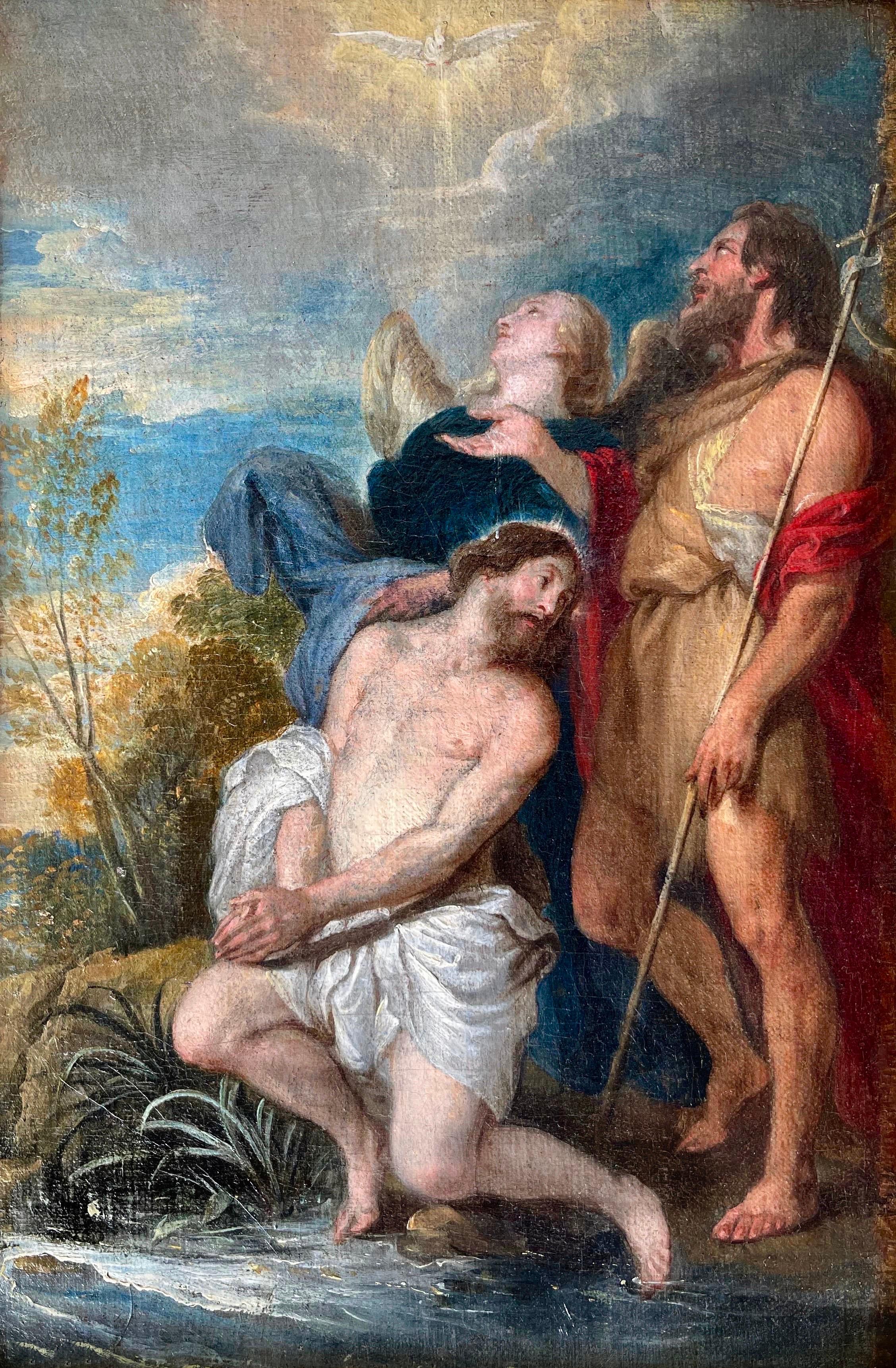 Vincent Malo Landscape Painting – Flämisch-italienischer Altmeister des 17. Jahrhunderts – Die Tauche Christi – Religiös