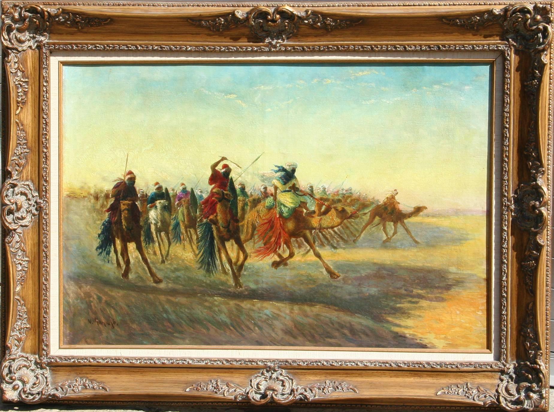 Moroccan Battle Scene, Orientalist Painting by Vincent Manago circa 1920