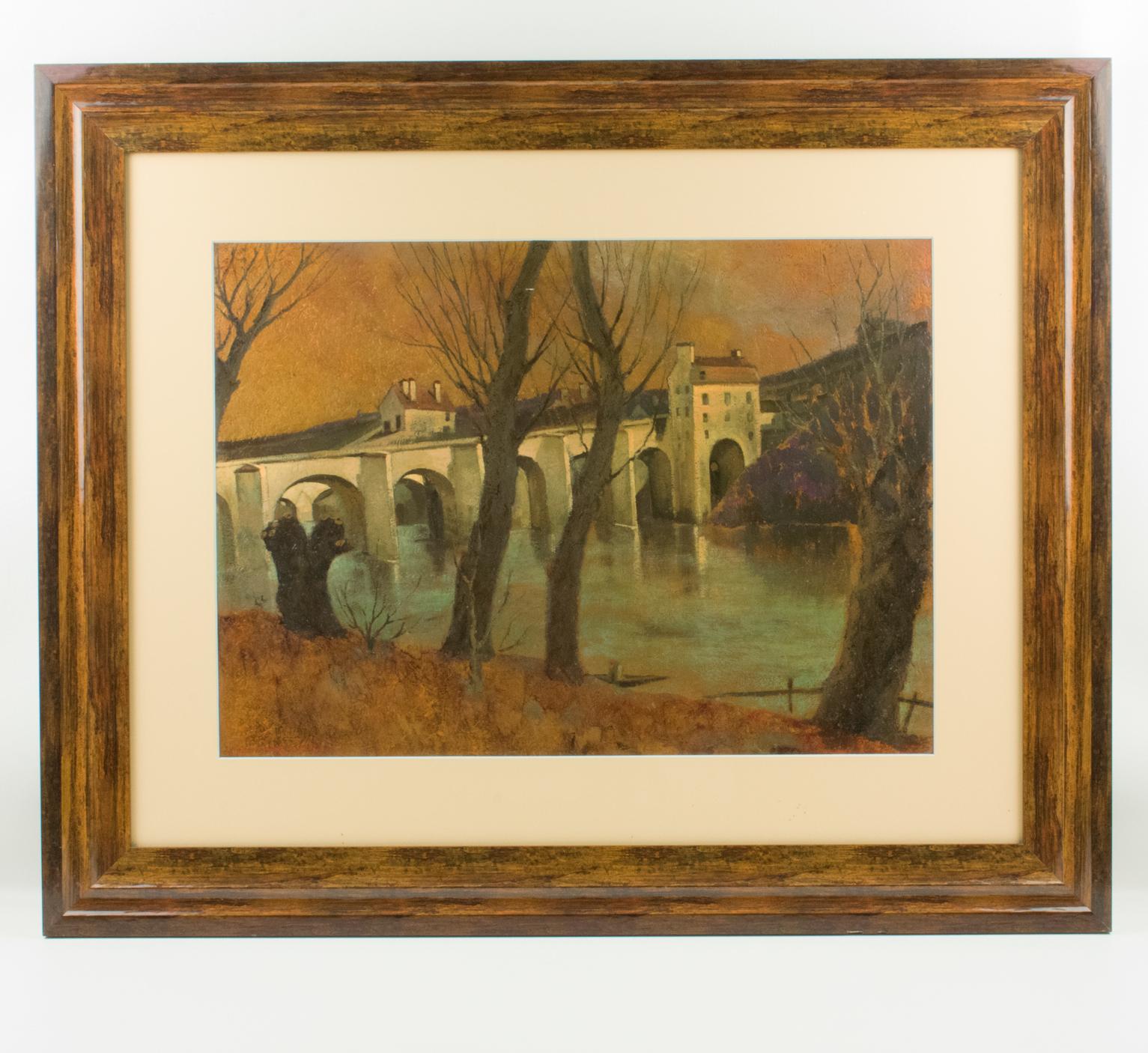 Vaulted Bridge, French Landscape Oil on Masonite Painting by Vincent Mazzocchini For Sale 4