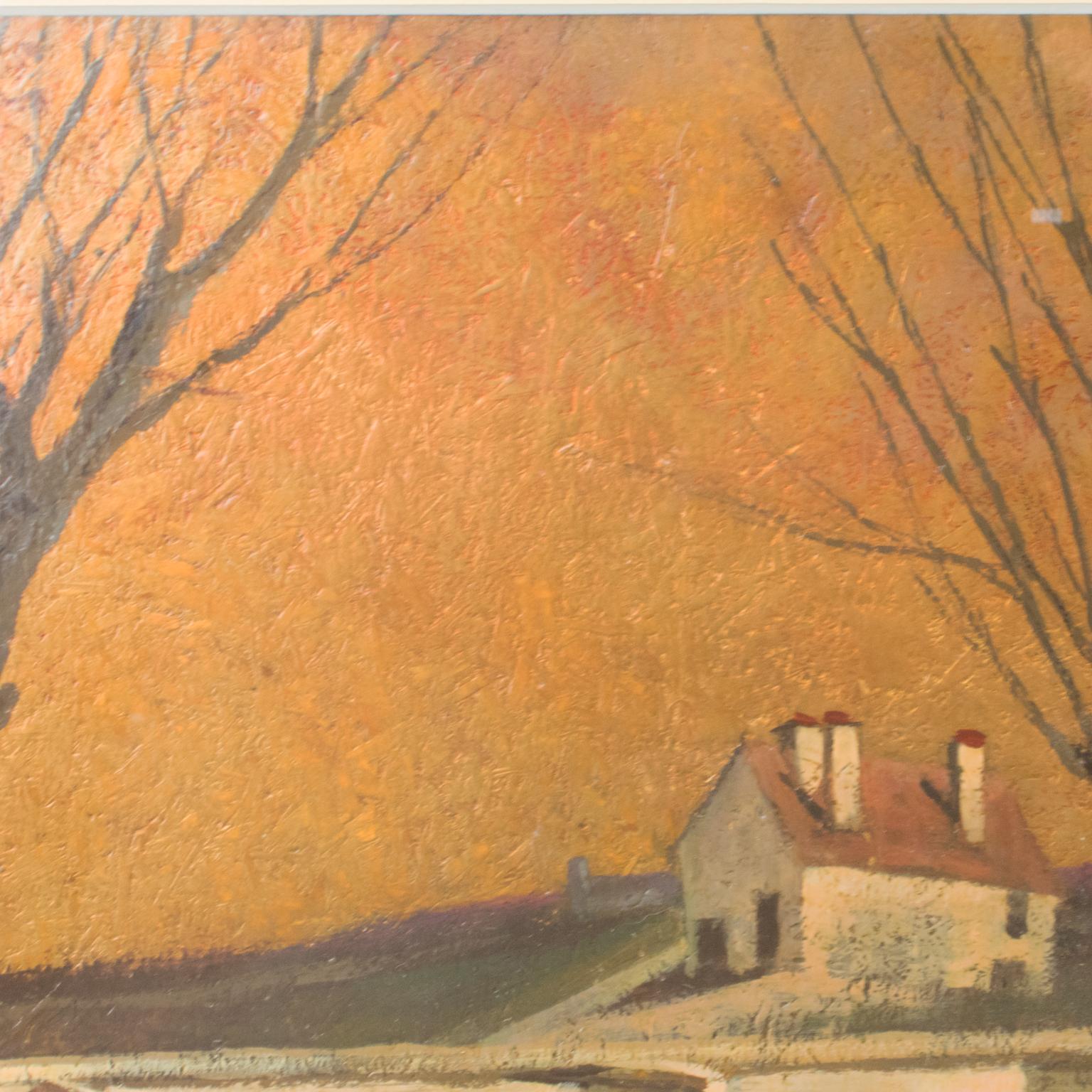 Le pont voûté dans un paysage français, peinture à l'huile sur bois de Vincent Mazzocchini en vente 12