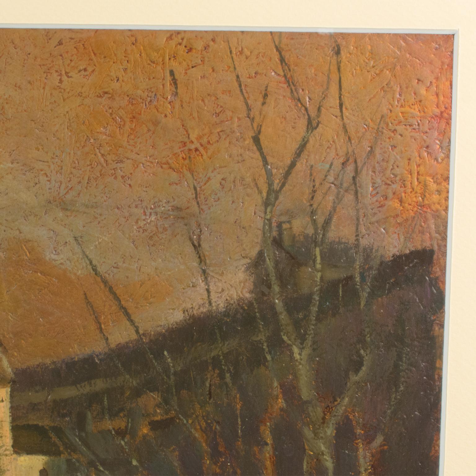 Le pont voûté dans un paysage français, peinture à l'huile sur bois de Vincent Mazzocchini en vente 13