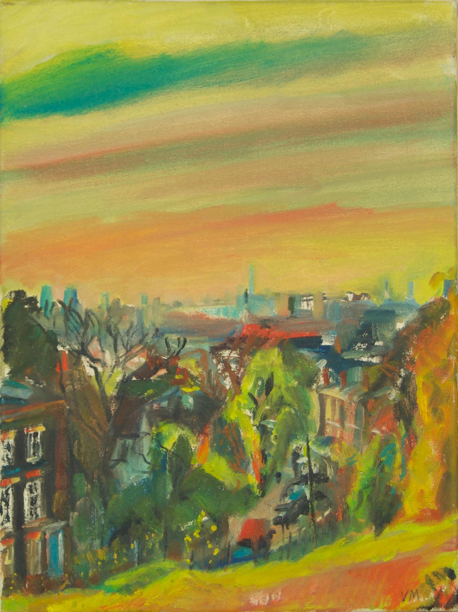 London Suburb - Late 20th Century Landscape Oil in London by Milne